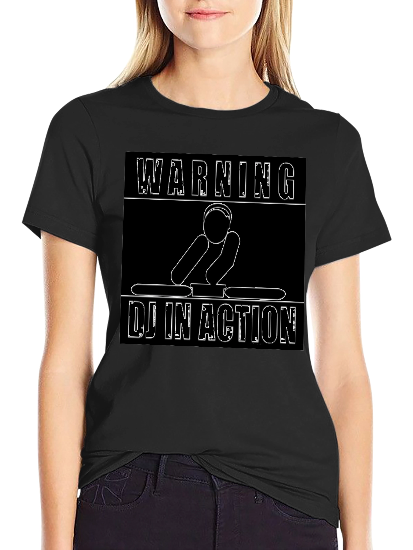 Warning DJ In Action Graphic Black T-Shirt