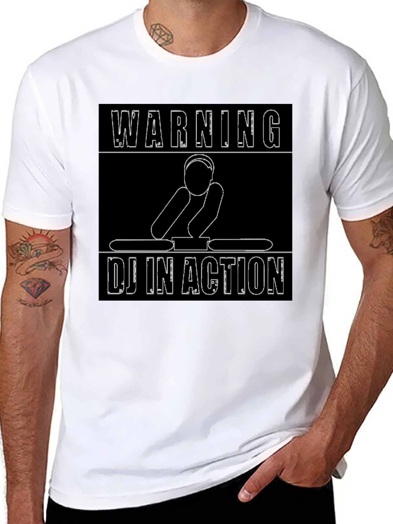 Warning DJ In Action Graphic Black T-Shirt