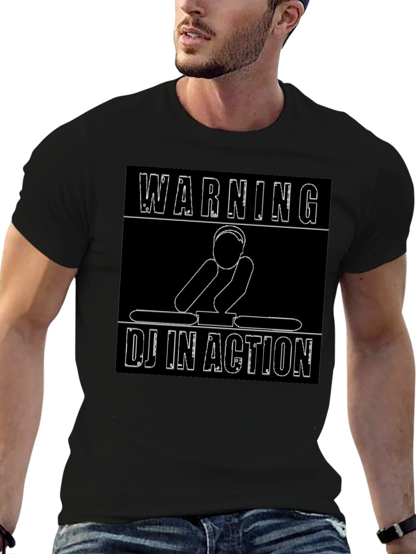 Warning DJ In Action Graphic Black T-Shirt