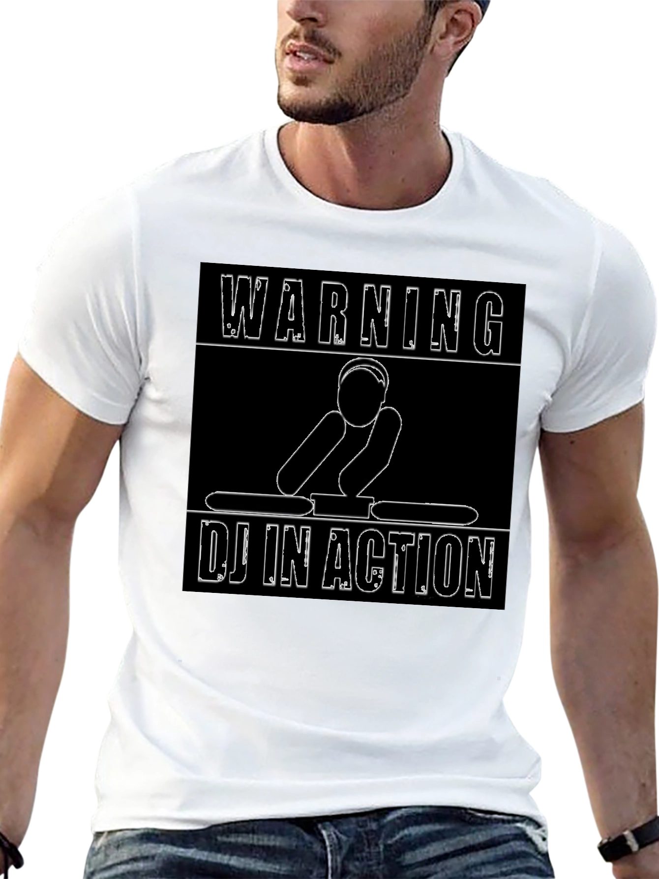 Warning DJ In Action Graphic Black T-Shirt