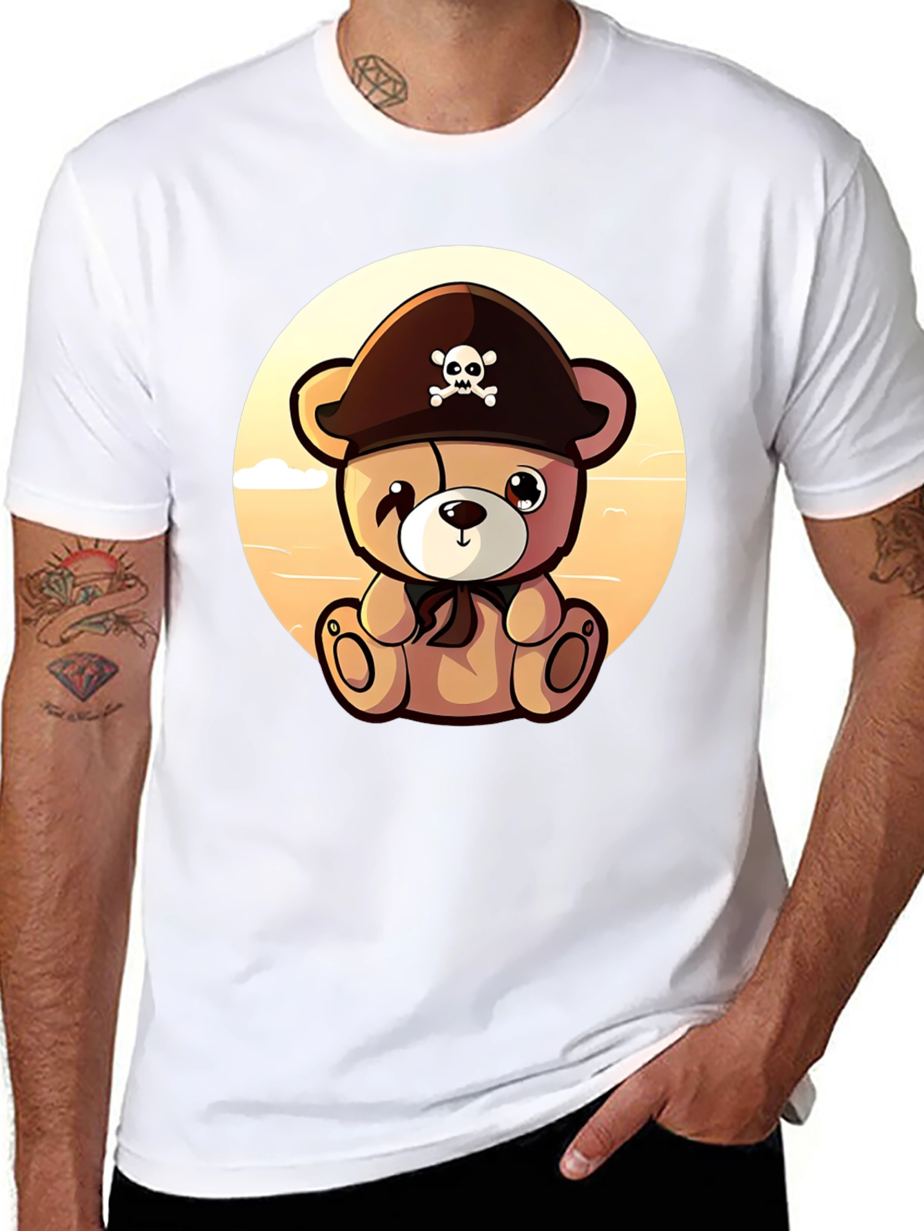Pirate Teddy Bear Graphic Black T-Shirt