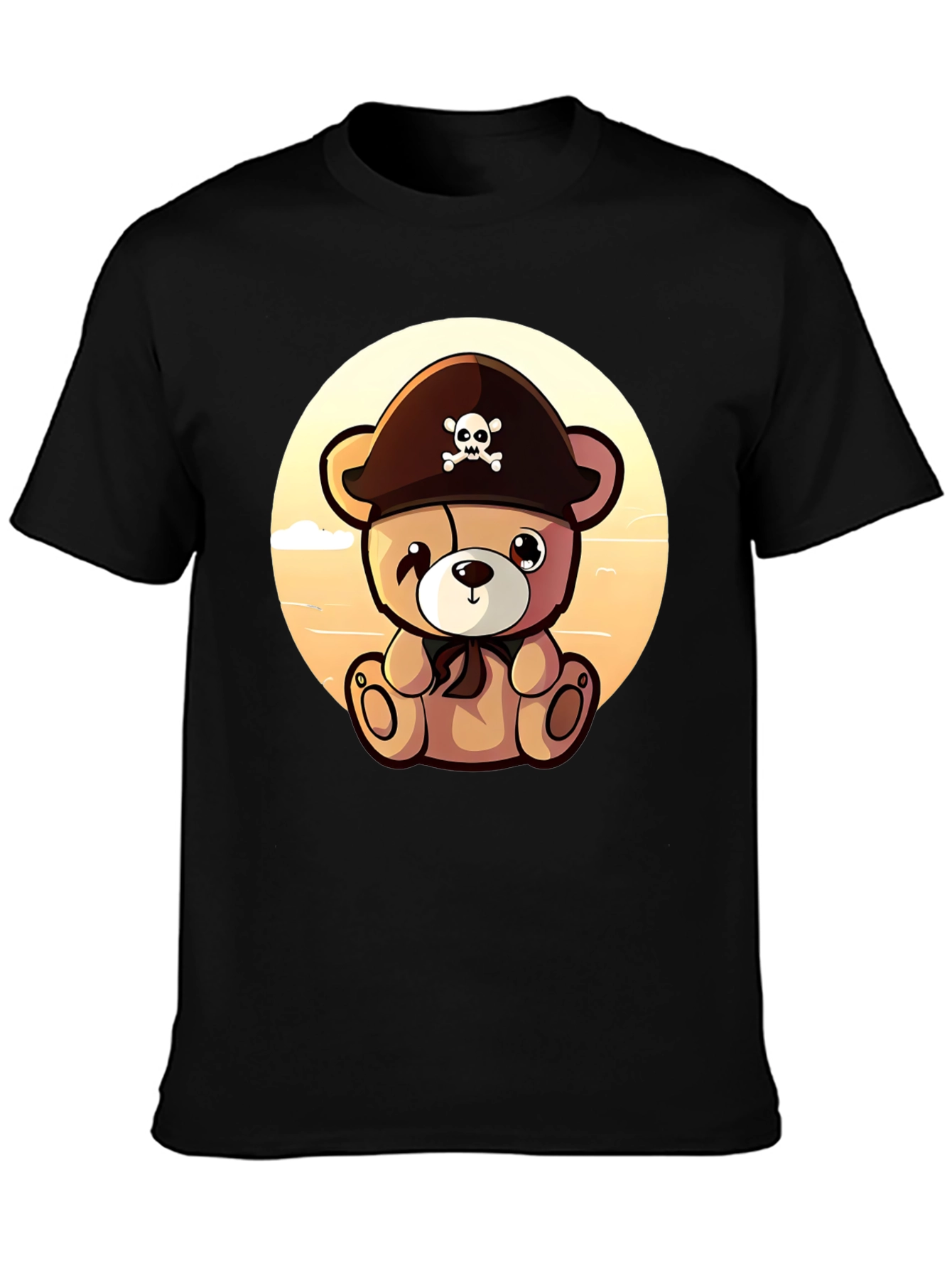 Pirate Teddy Bear Graphic Black T-Shirt
