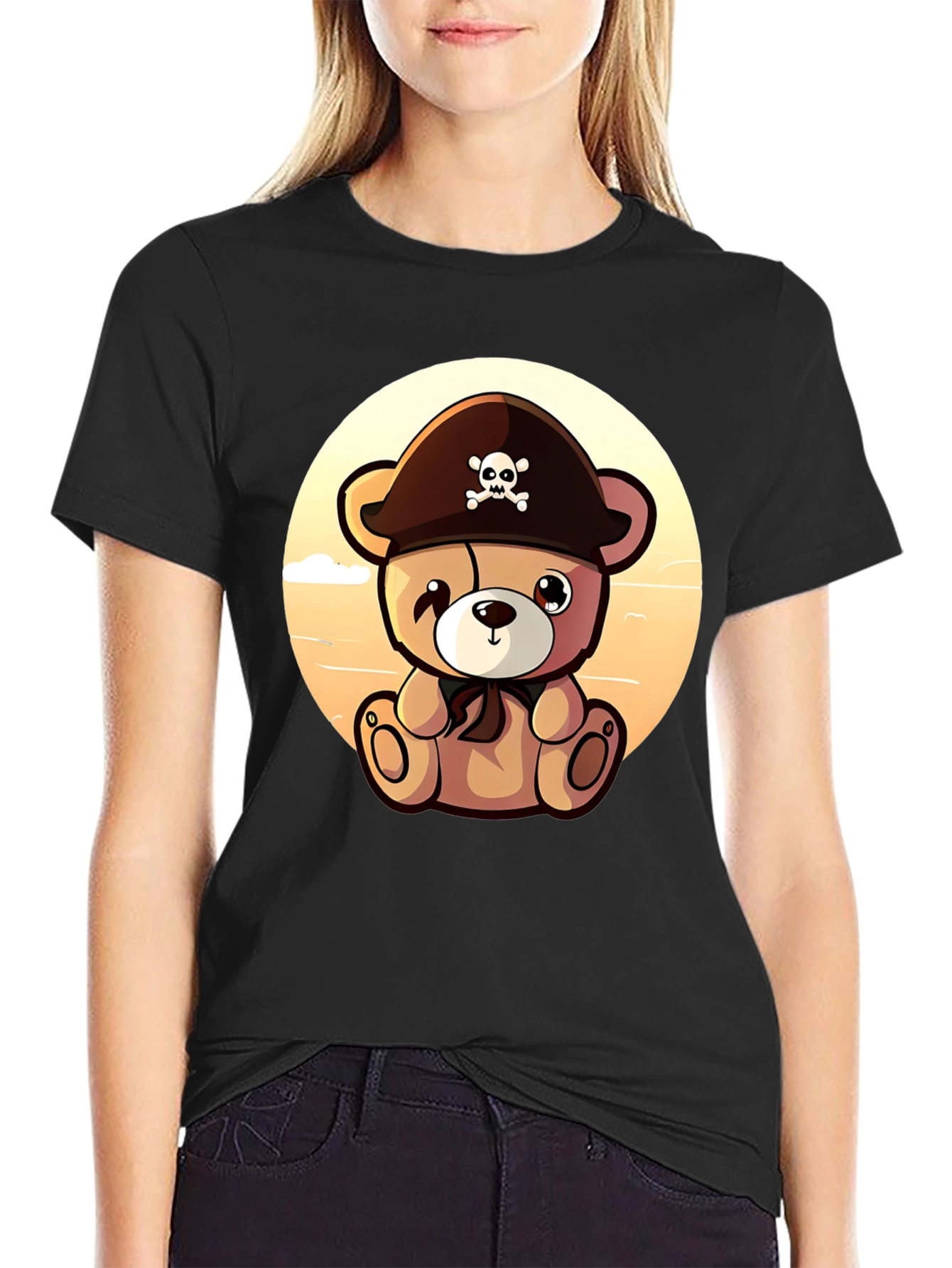 Pirate Teddy Bear Graphic Black T-Shirt