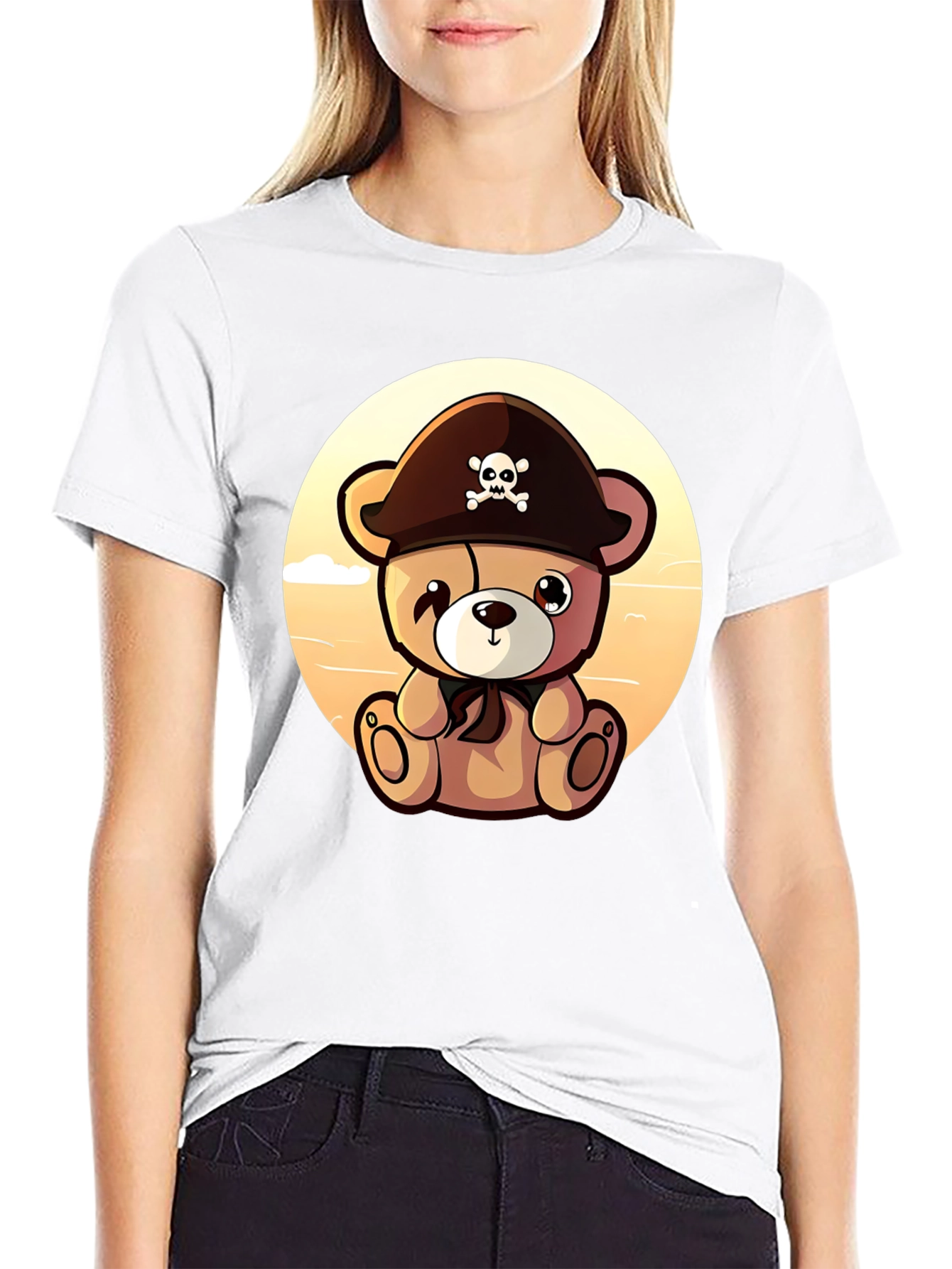 Pirate Teddy Bear Graphic Black T-Shirt