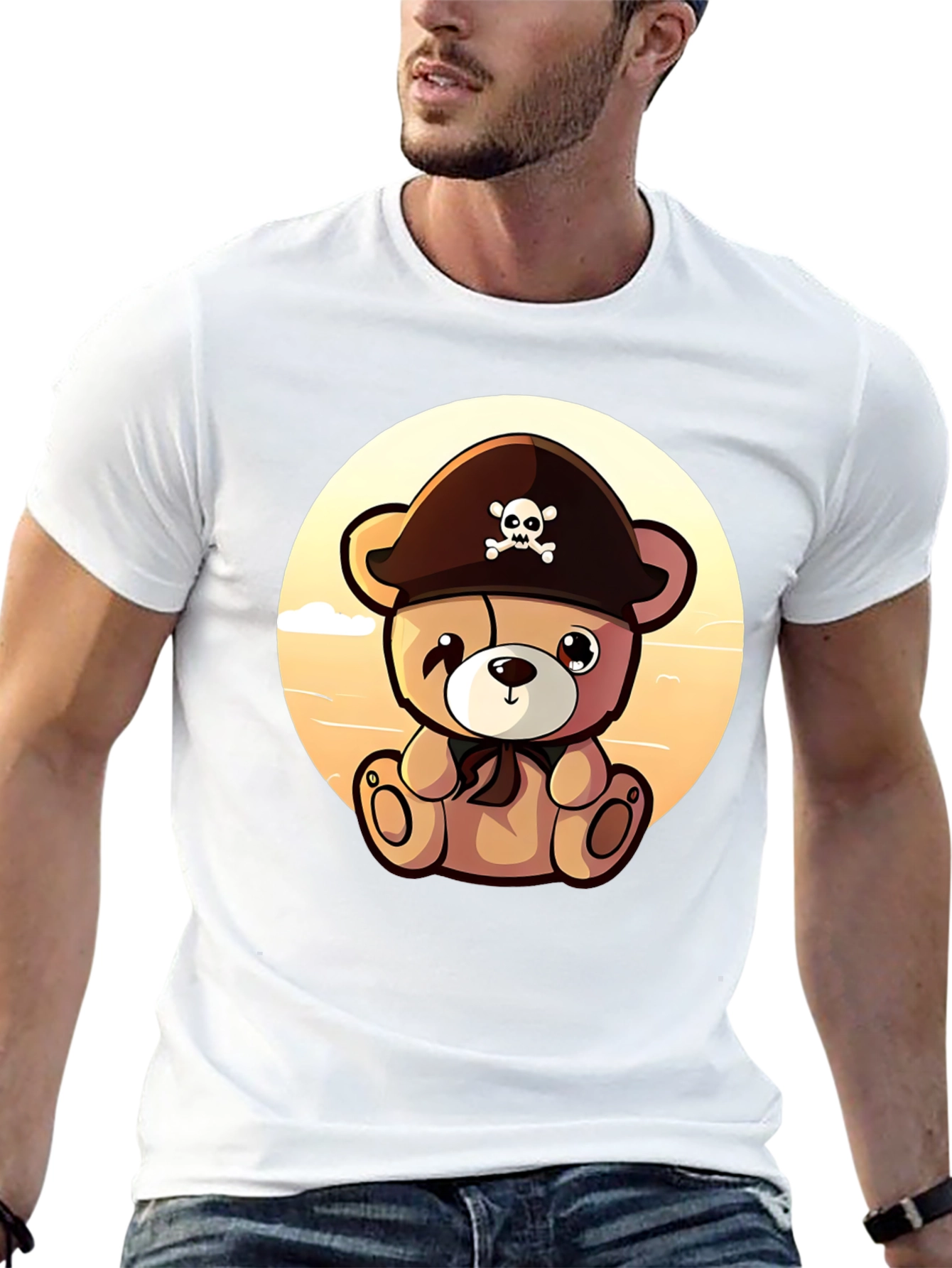 Pirate Teddy Bear Graphic Black T-Shirt