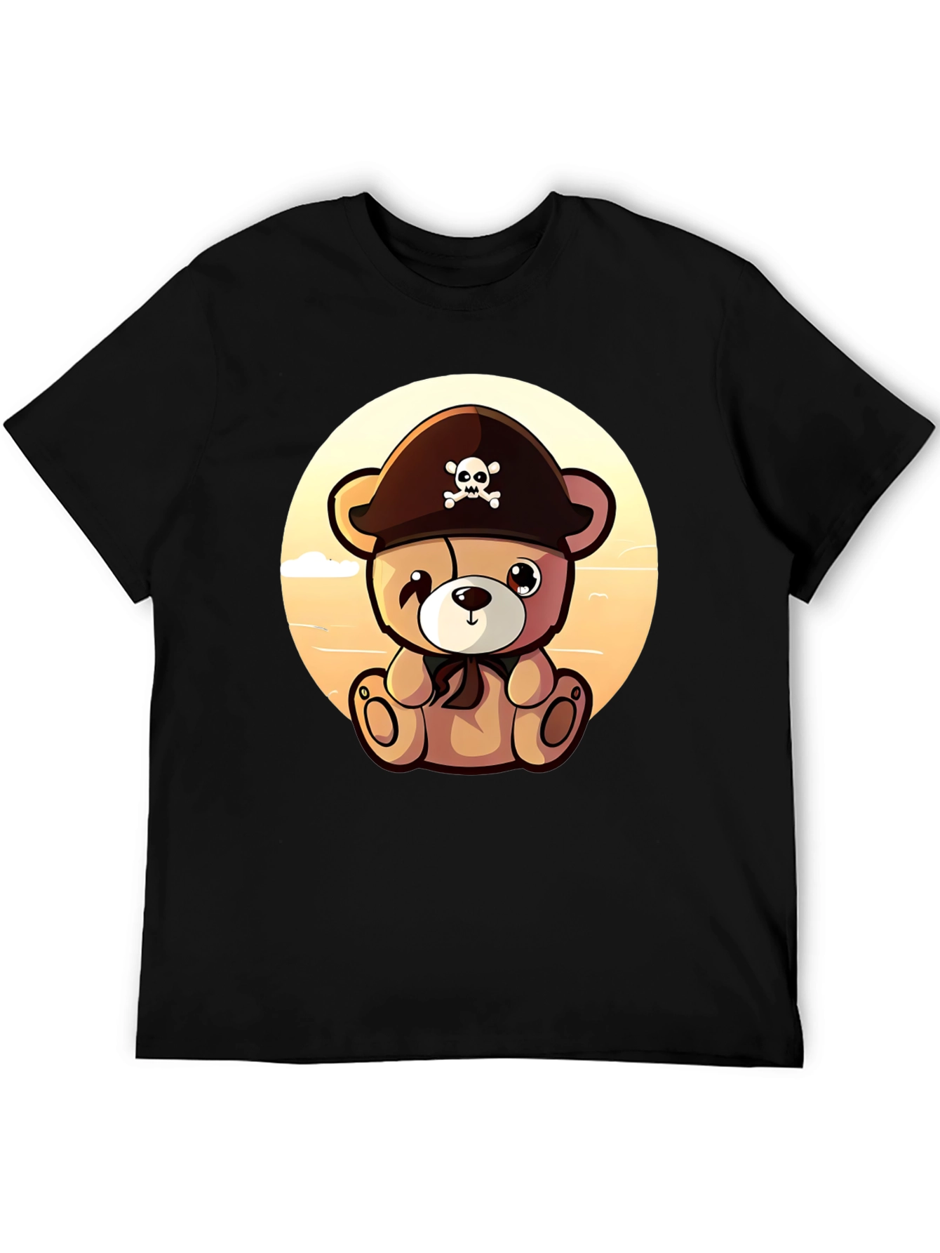 Pirate Teddy Bear Graphic Black T-Shirt