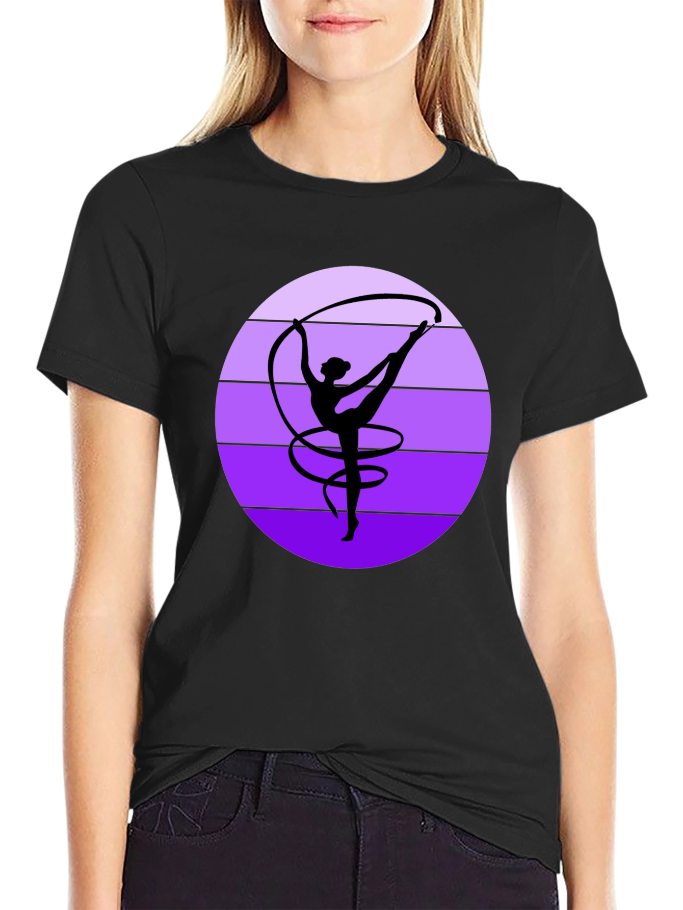 Gymnastics Ribbon Dance Graphic Tee - Stylish Black Shirt