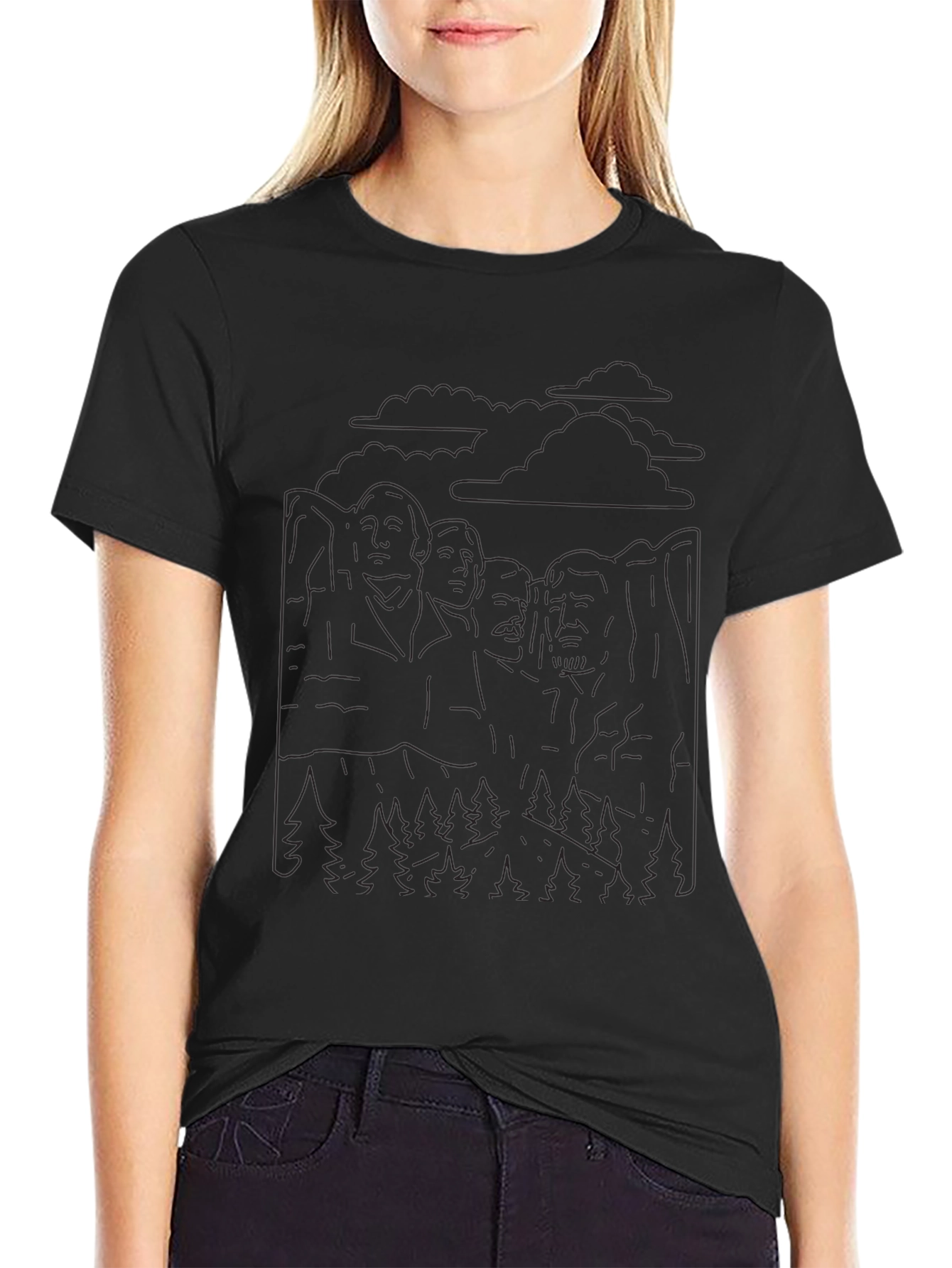 Mount Rushmore Outline Graphic Tee - Black