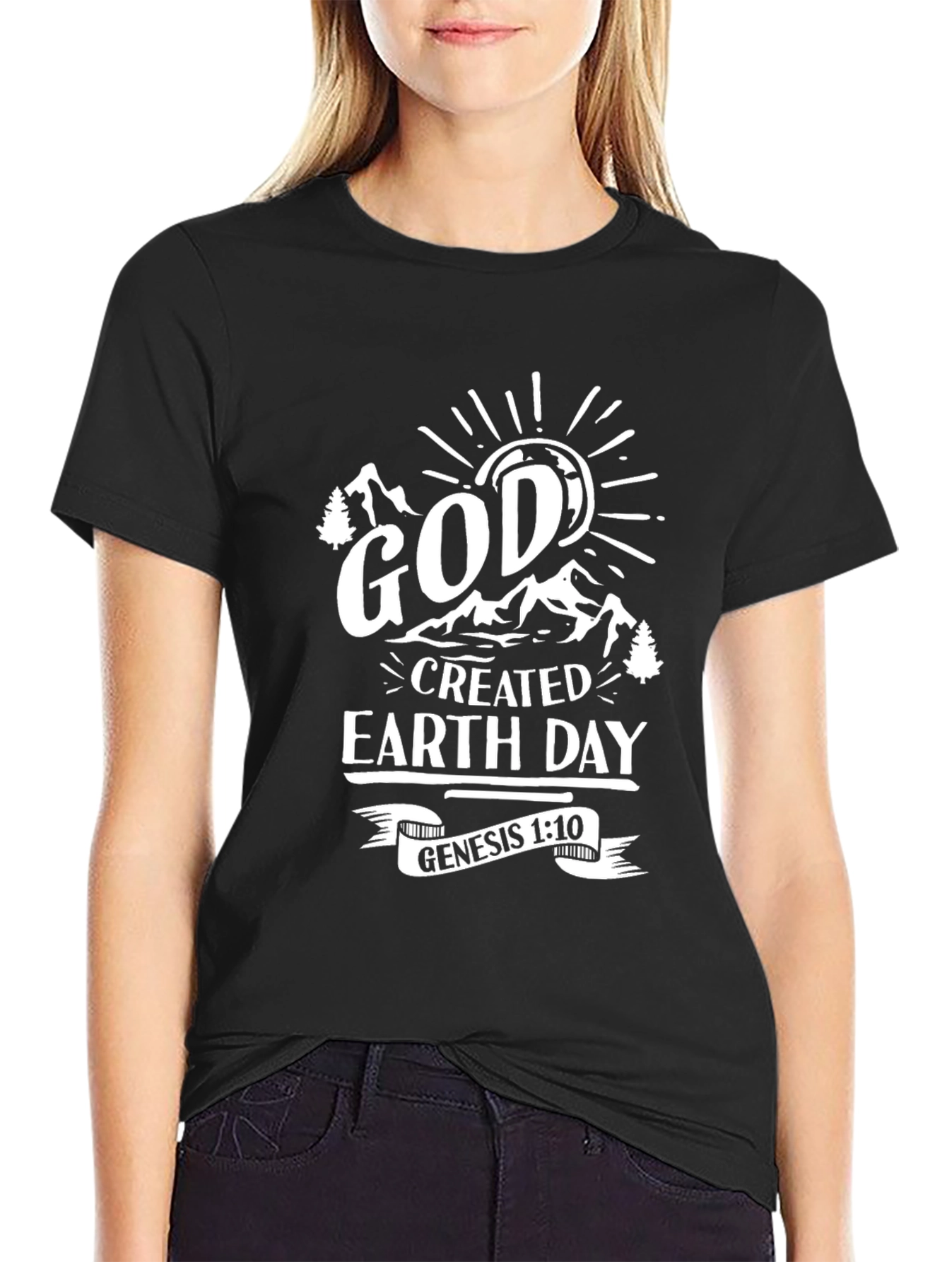 God Created Earth Day Black T-Shirt
