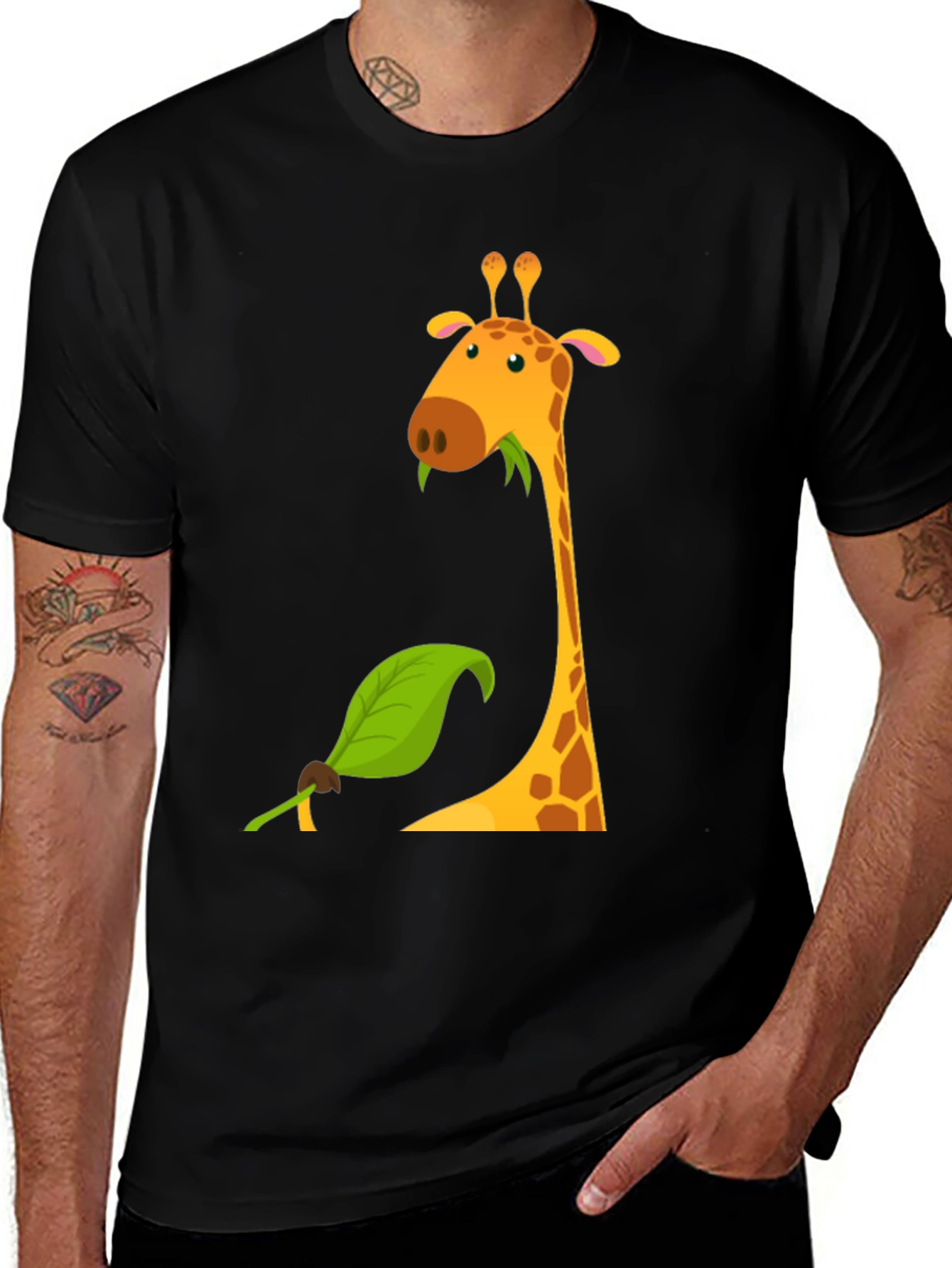 Giraffe Graphic Tee - Black Cotton Blend
