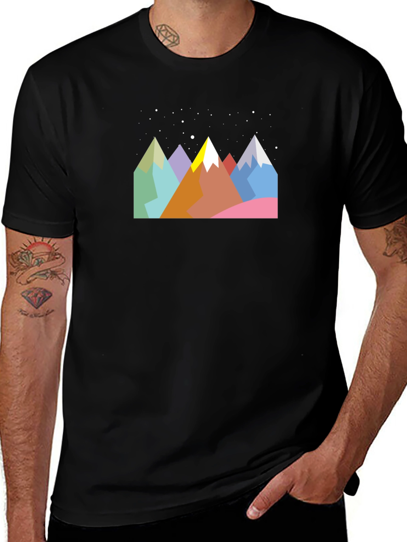 Geometric Mountain Range Graphic Tee - Black
