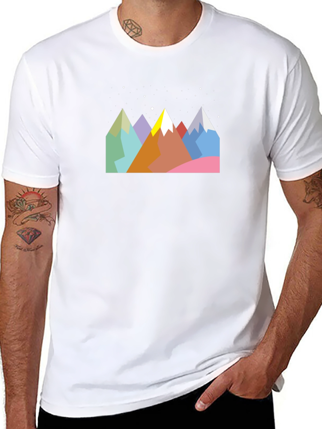 Geometric Mountain Range Graphic Tee - Black