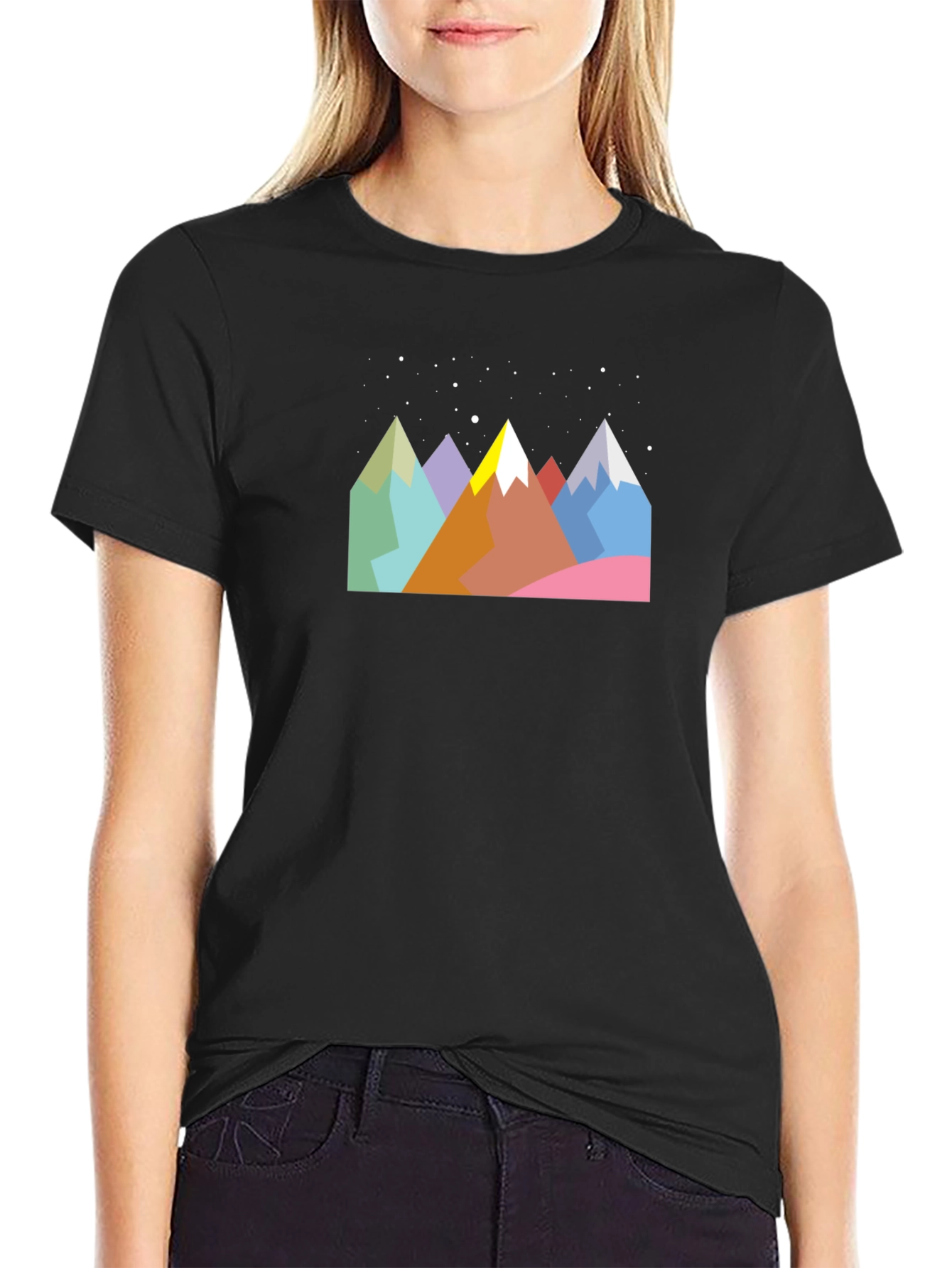 Geometric Mountain Range Graphic Tee - Black