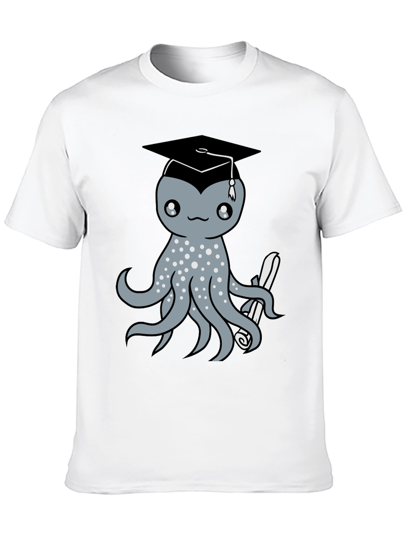 Graduation Octopus Graphic Tee - Black Cotton