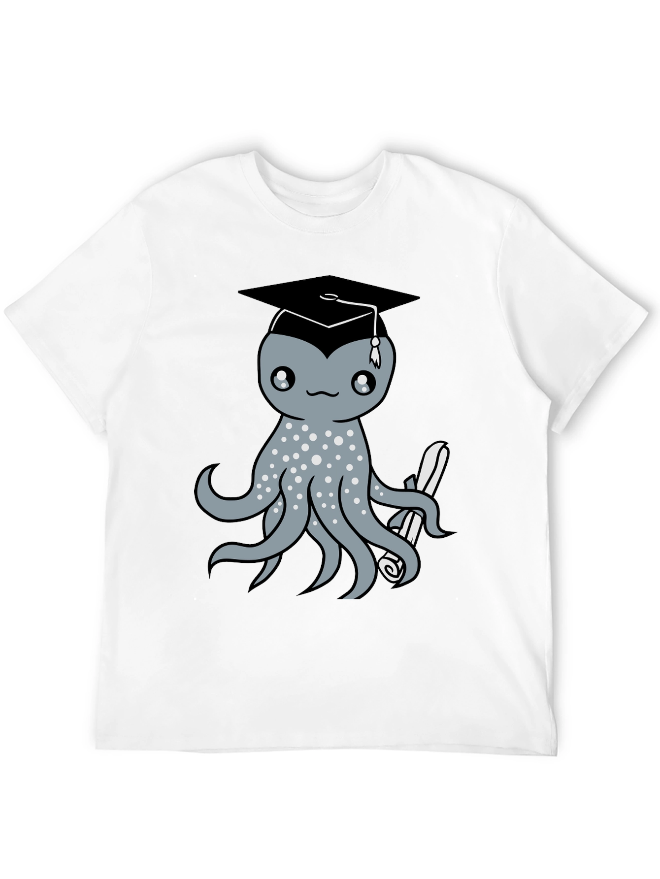 Graduation Octopus Graphic Tee - Black Cotton
