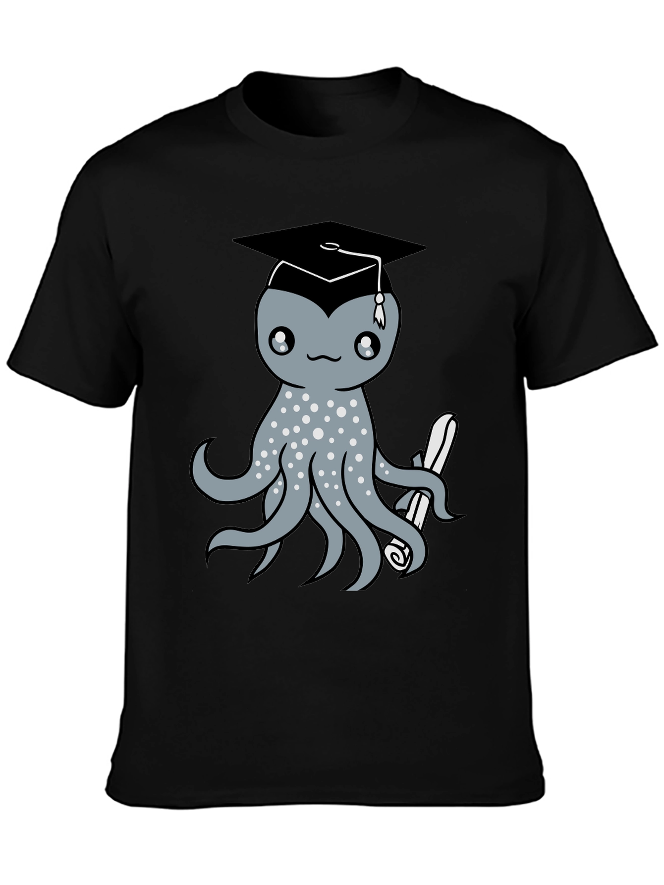 Graduation Octopus Graphic Tee - Black Cotton