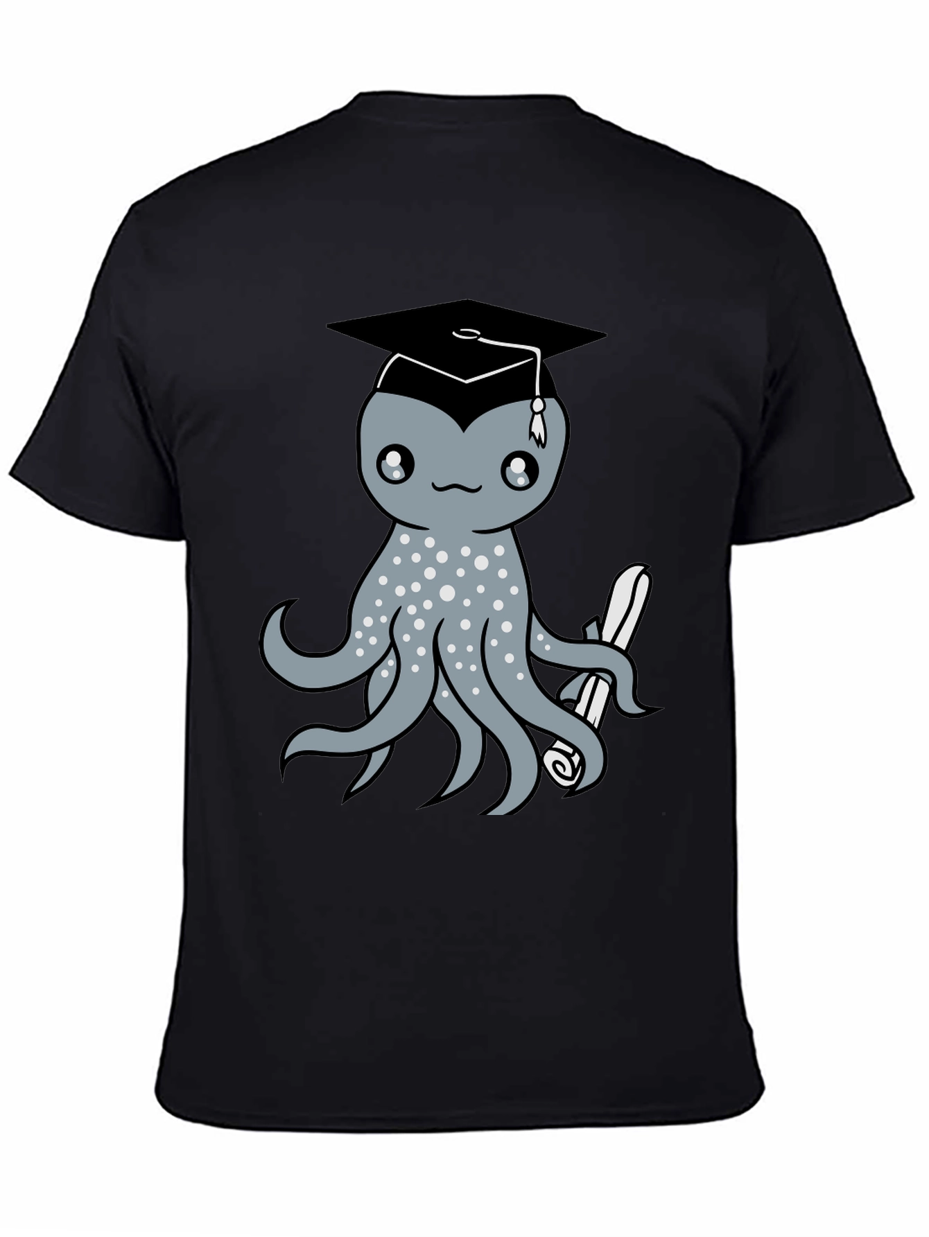 Graduation Octopus Graphic Tee - Black Cotton
