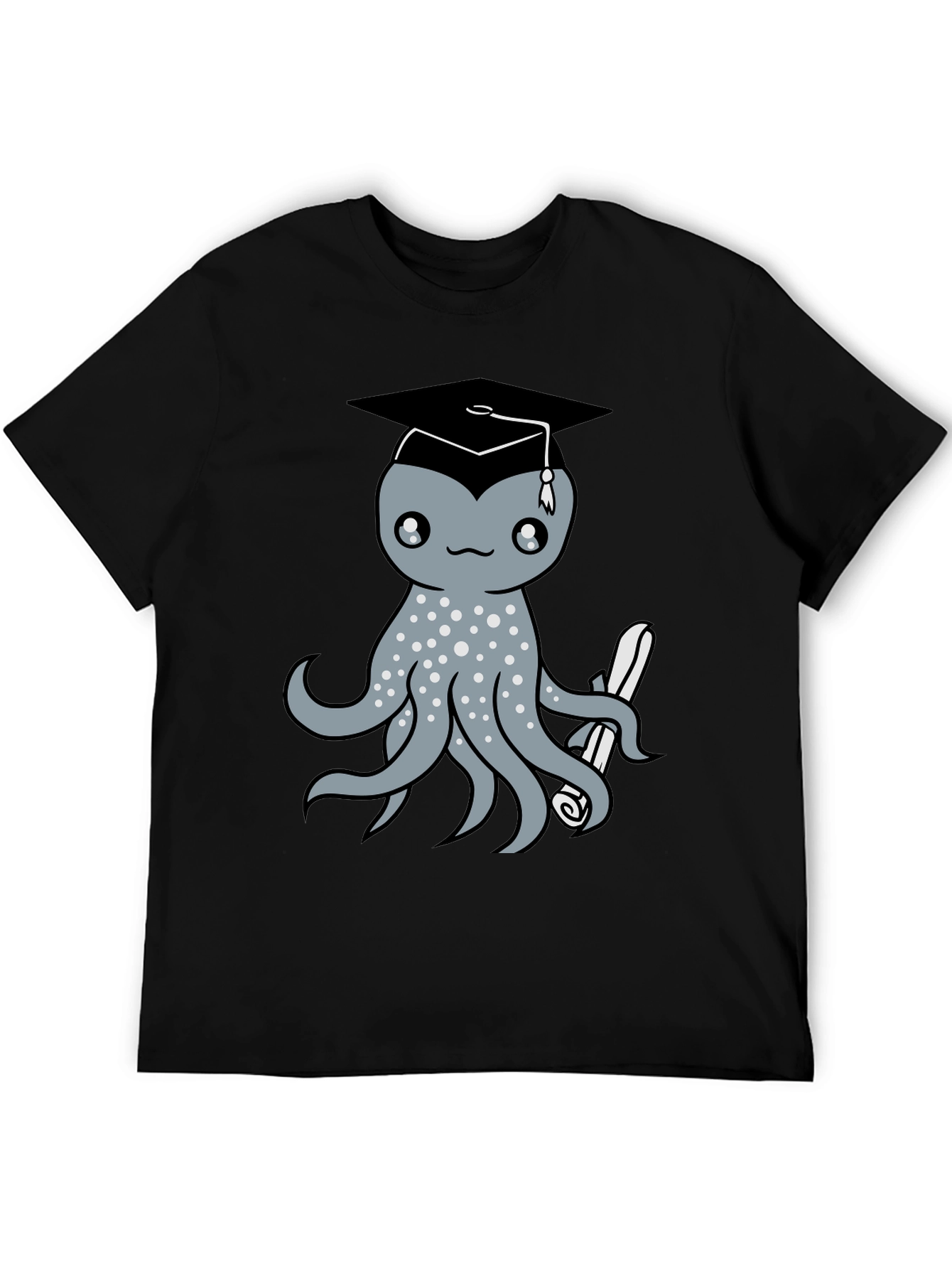 Graduation Octopus Graphic Tee - Black Cotton