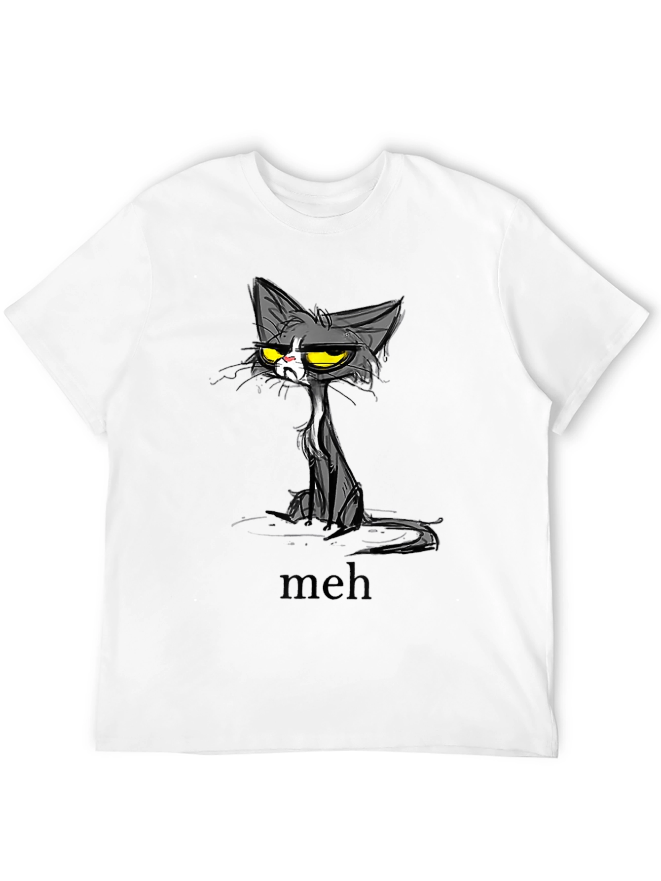 Meh Cat Graphic T-Shirt - Unisex Black Tee