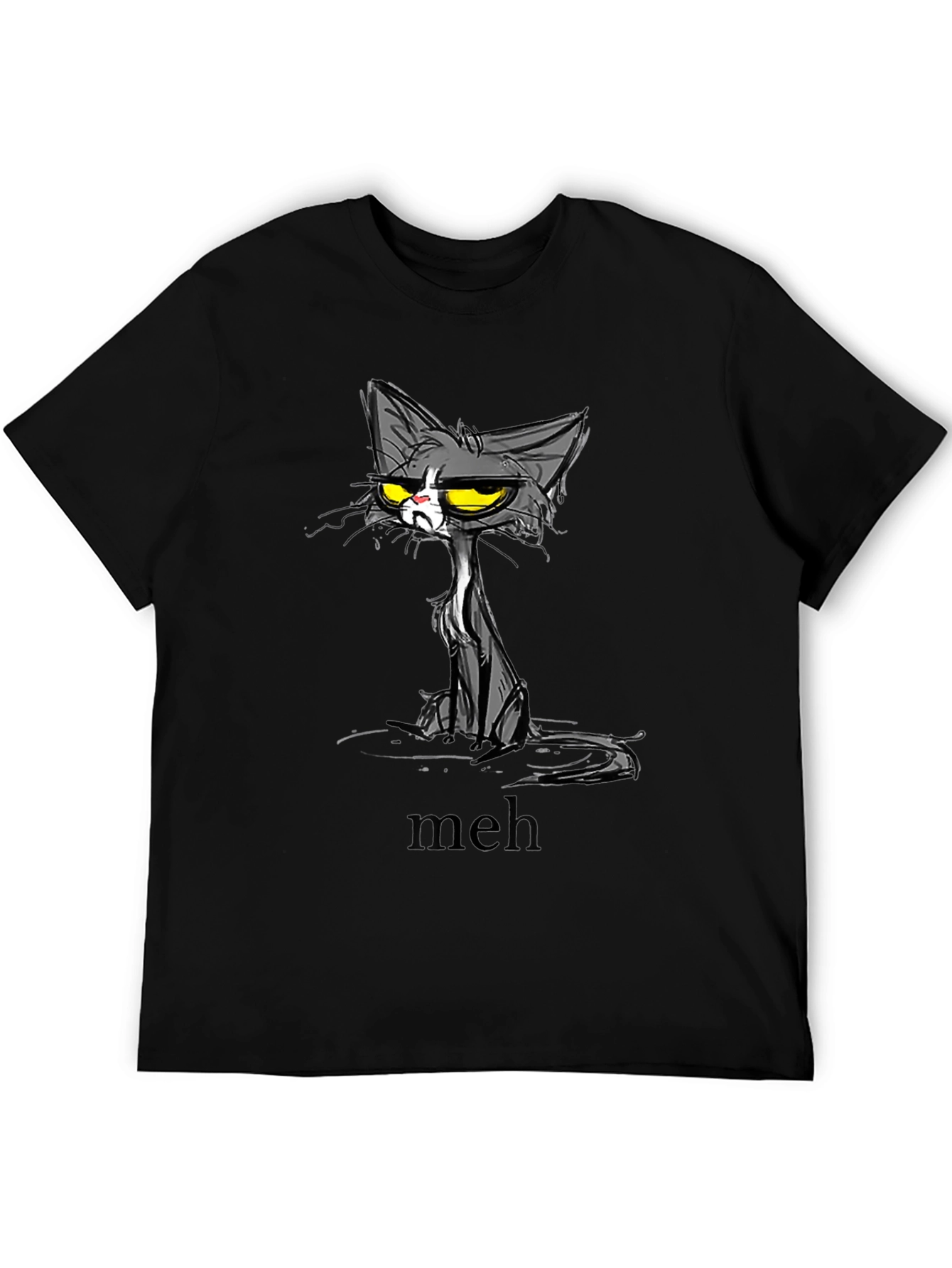 Meh Cat Graphic T-Shirt - Unisex Black Tee