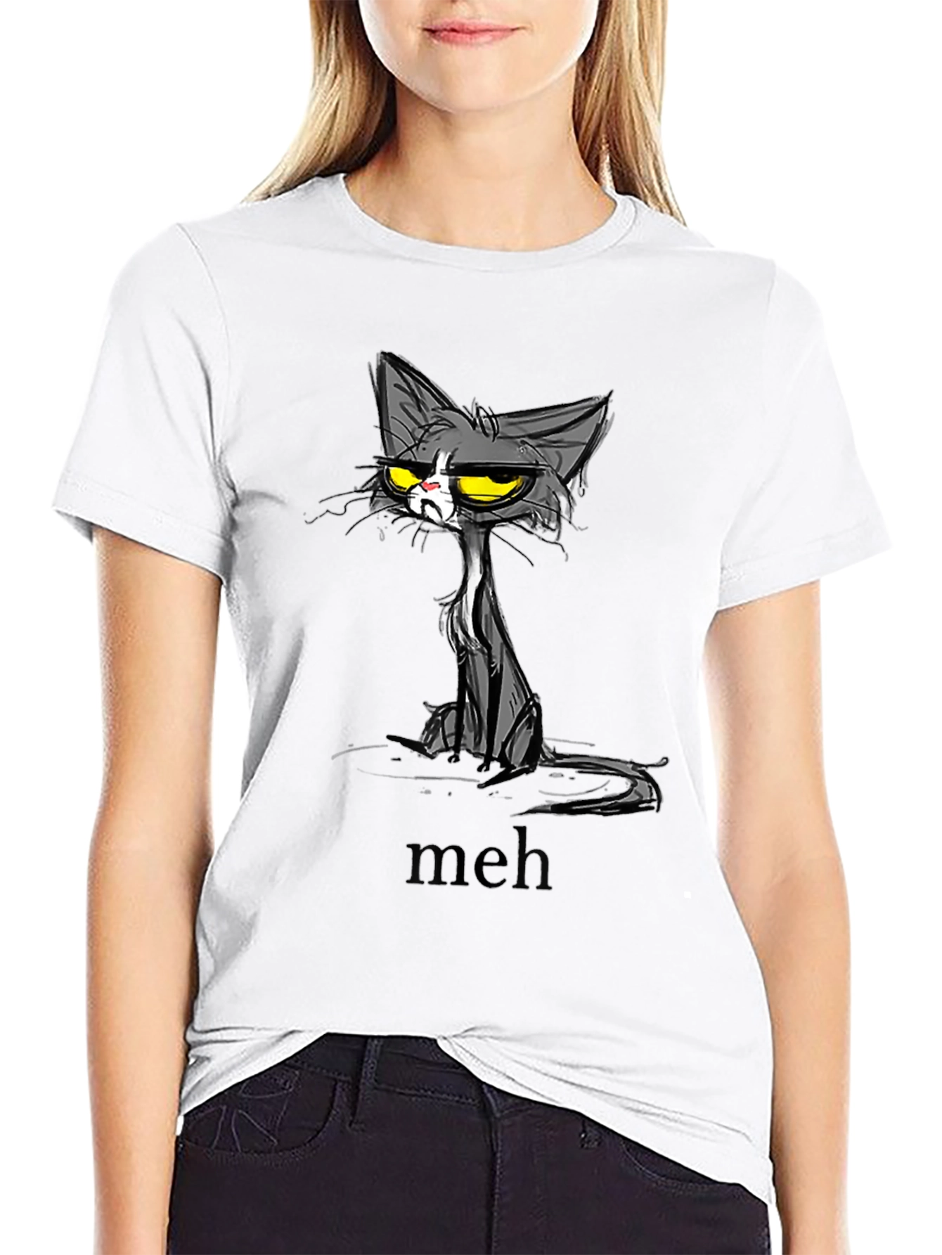 Meh Cat Graphic T-Shirt - Unisex Black Tee