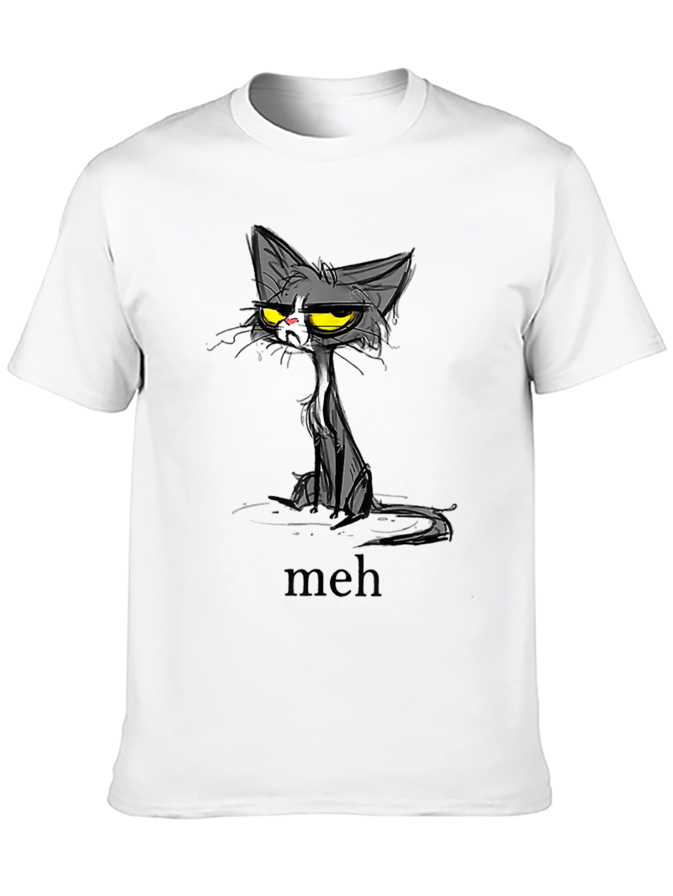 Meh Cat Graphic T-Shirt - Unisex Black Tee