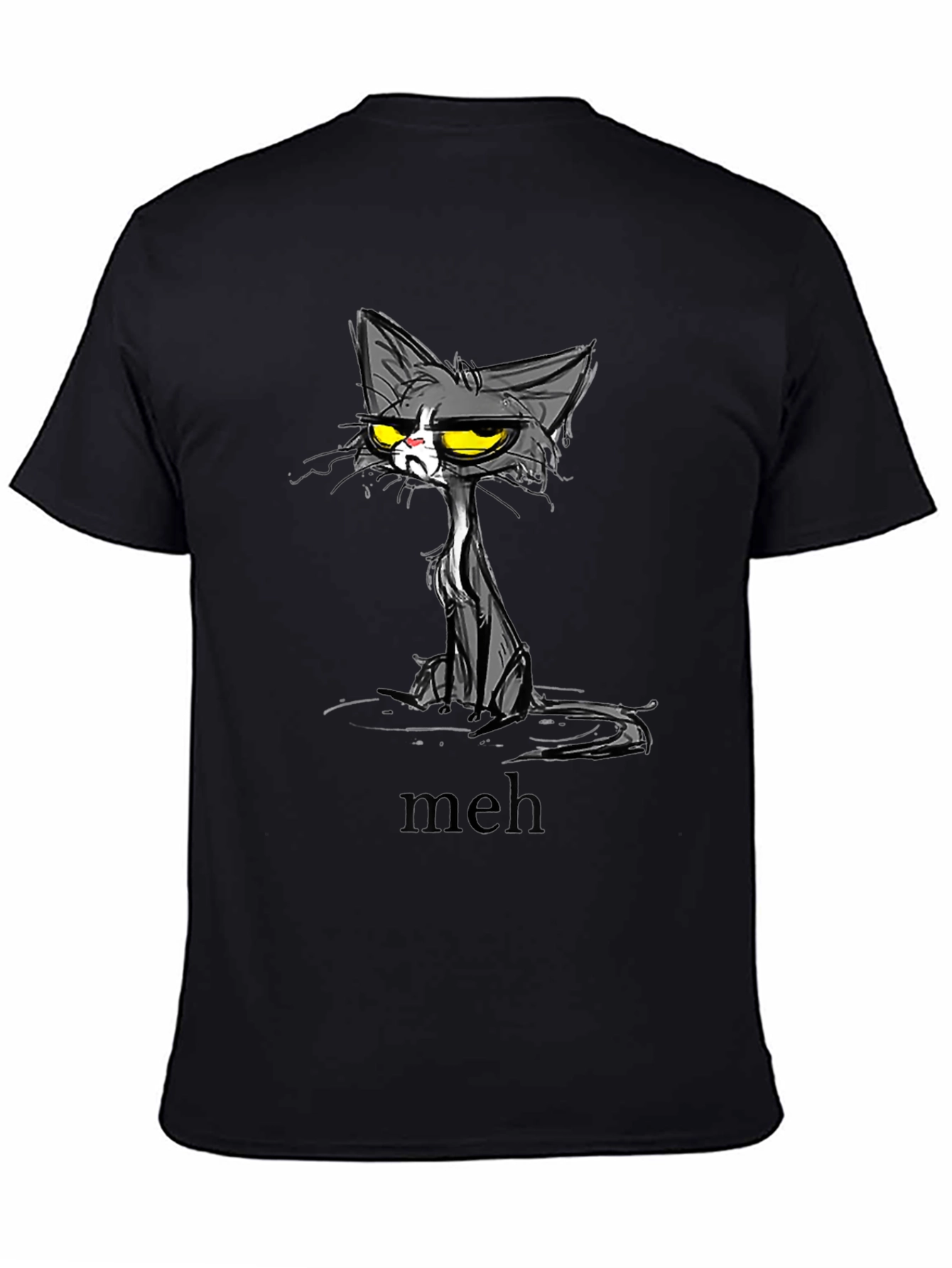 Meh Cat Graphic T-Shirt - Unisex Black Tee