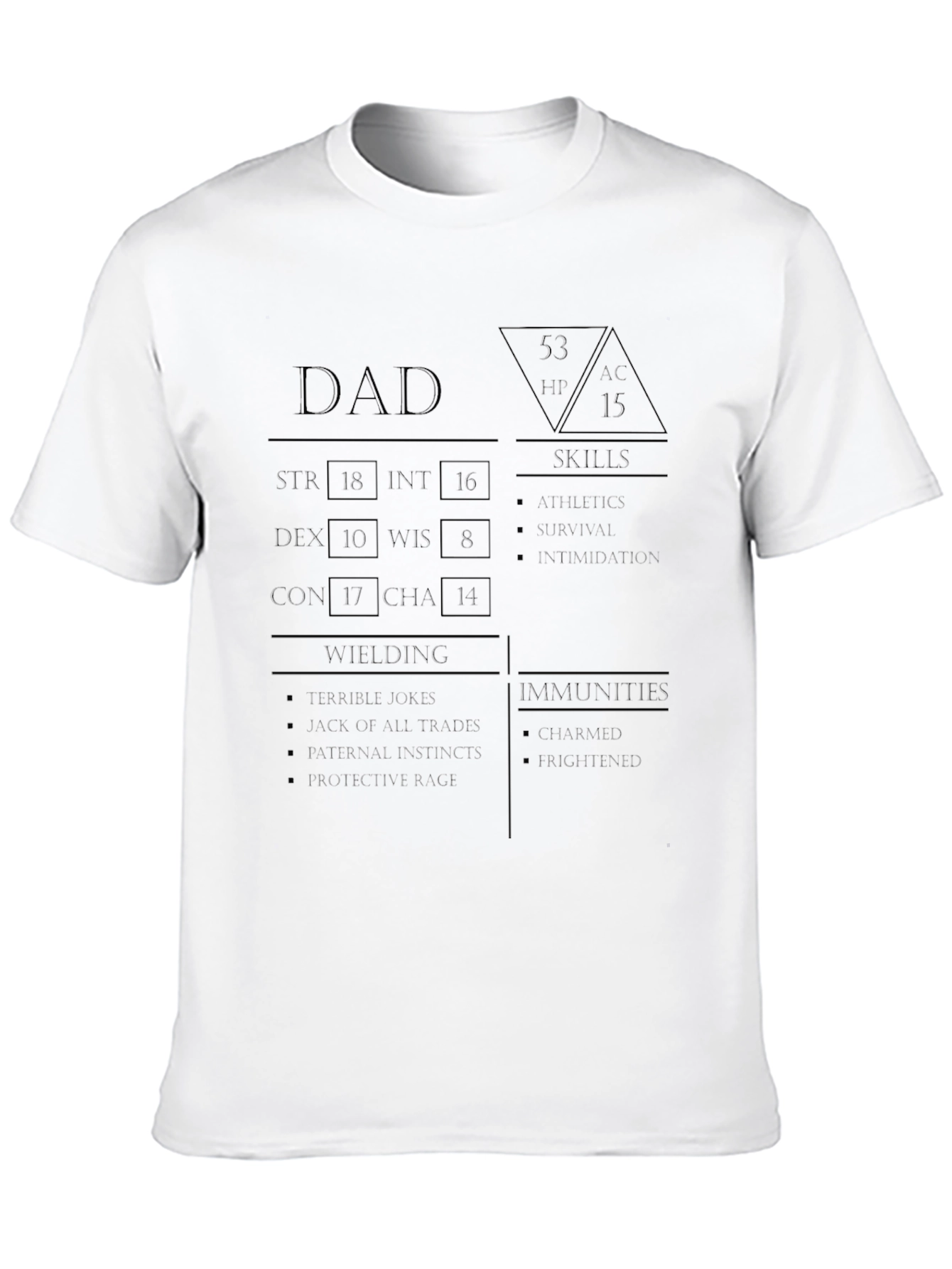 Dad RPG Stats T-Shirt - Strength Wisdom Charisma