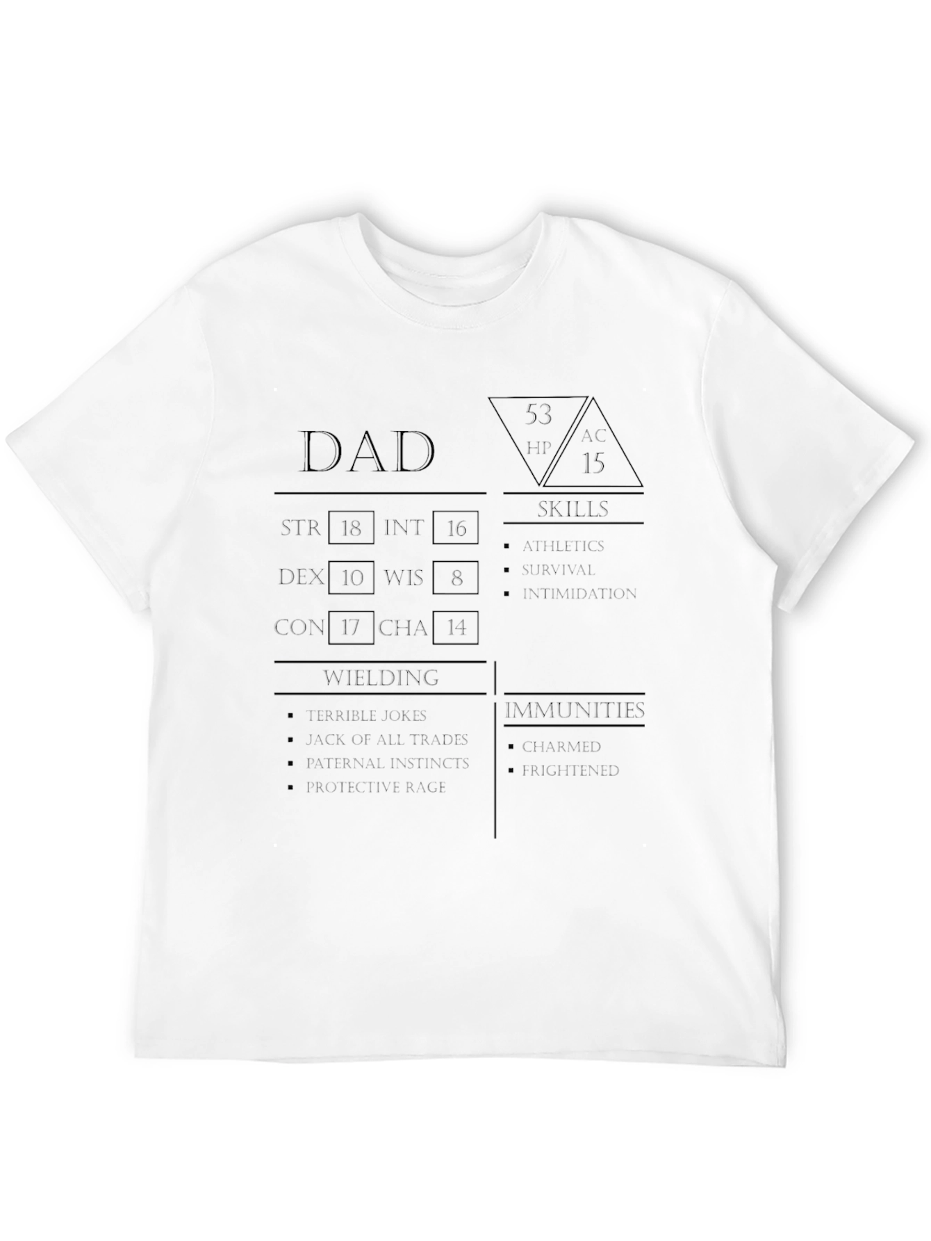Dad RPG Stats T-Shirt - Strength Wisdom Charisma