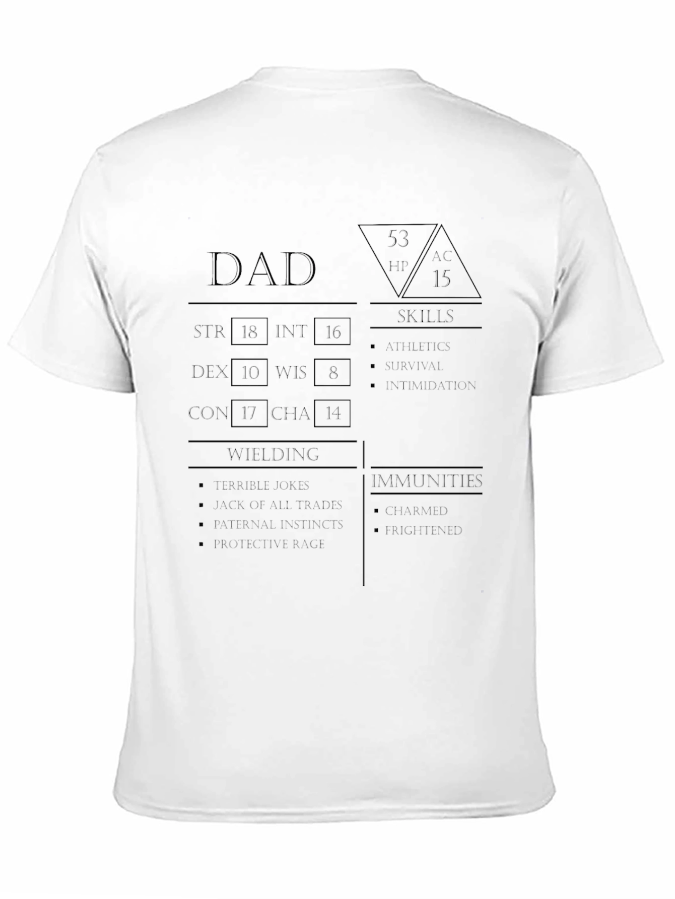 Dad RPG Stats T-Shirt - Strength Wisdom Charisma