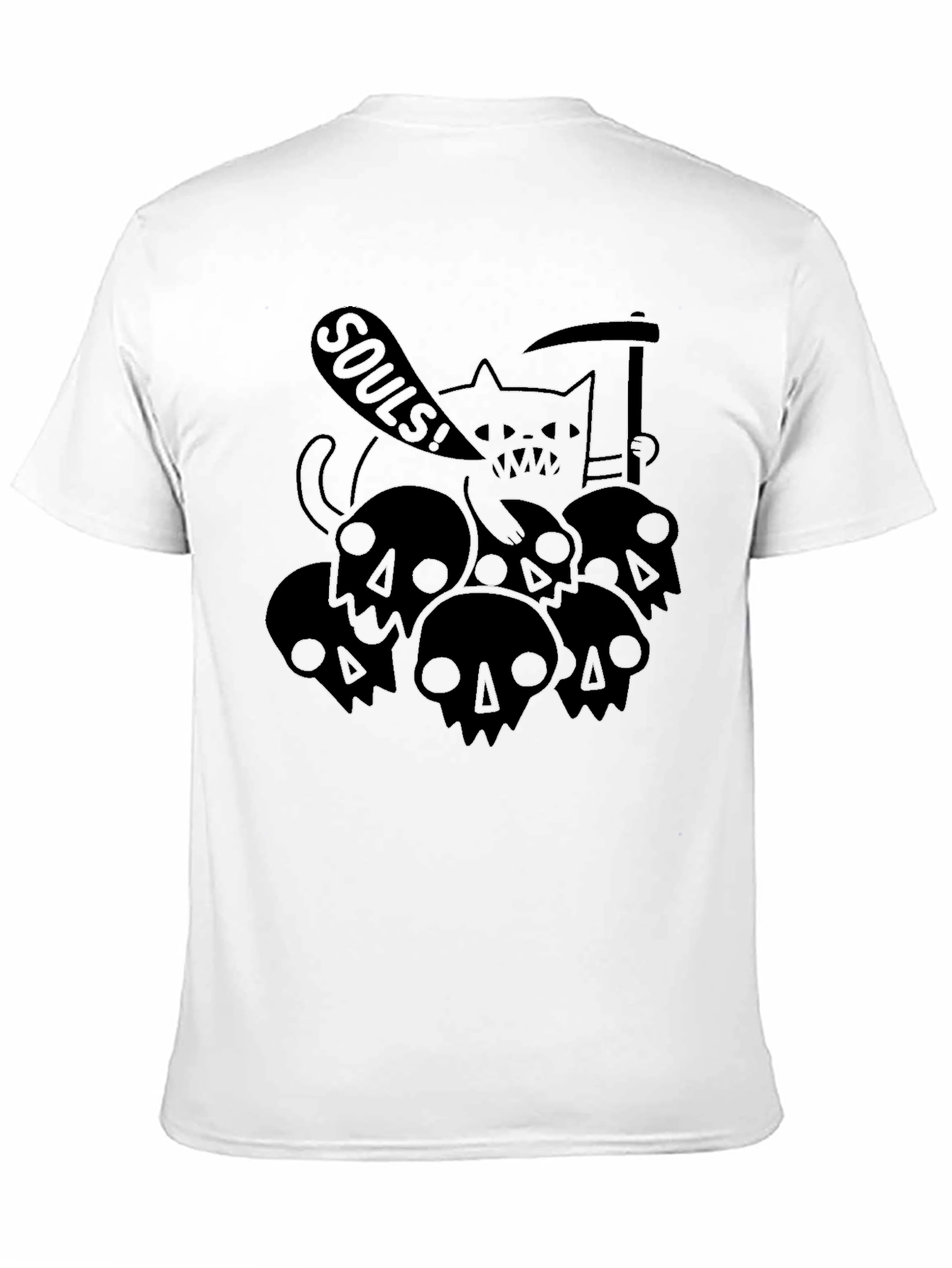 Grim Reaper Cat Skulls SOULS! Black T-Shirt