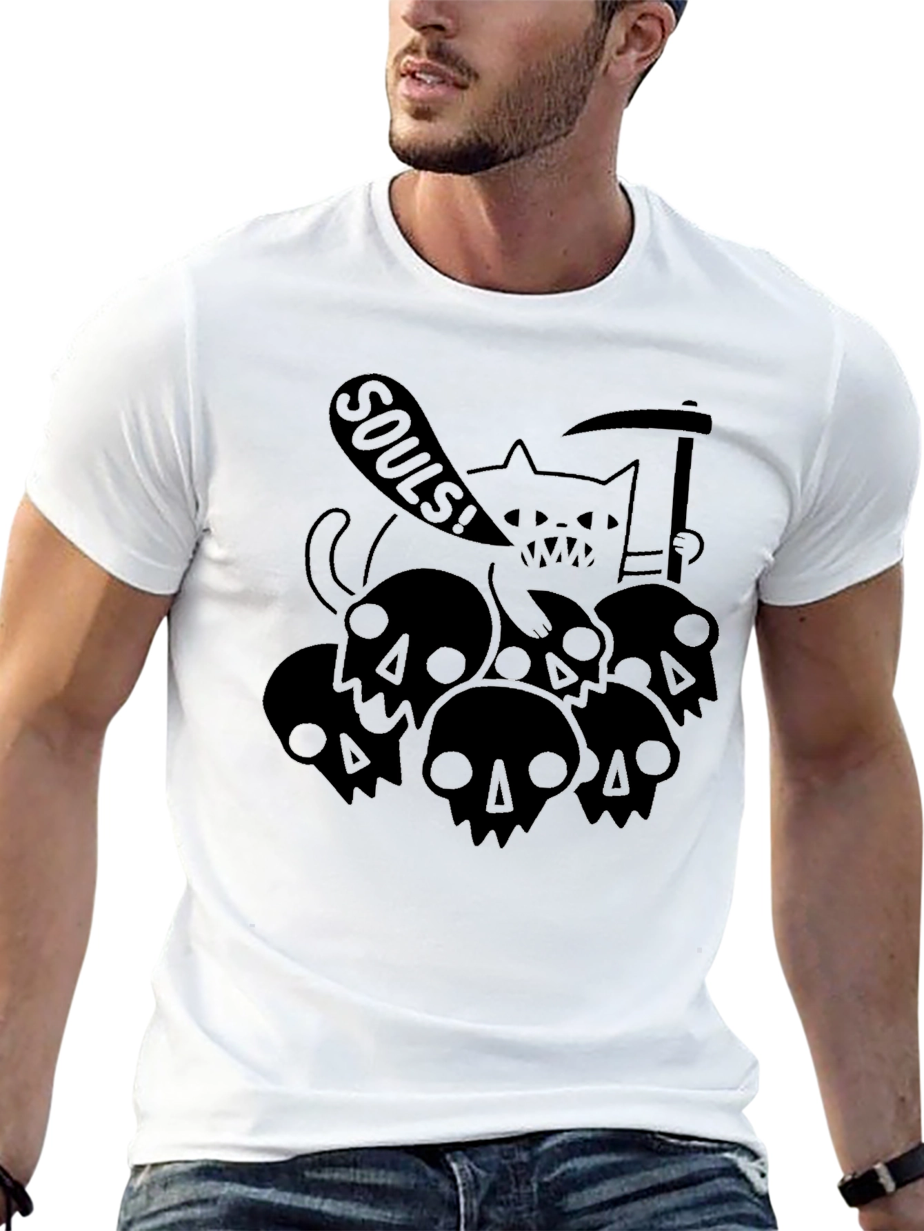 Grim Reaper Cat Skulls SOULS! Black T-Shirt