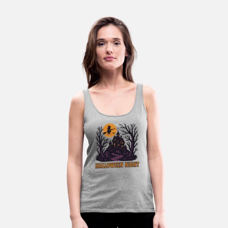 Spooky Witch Flying Over Haunted House