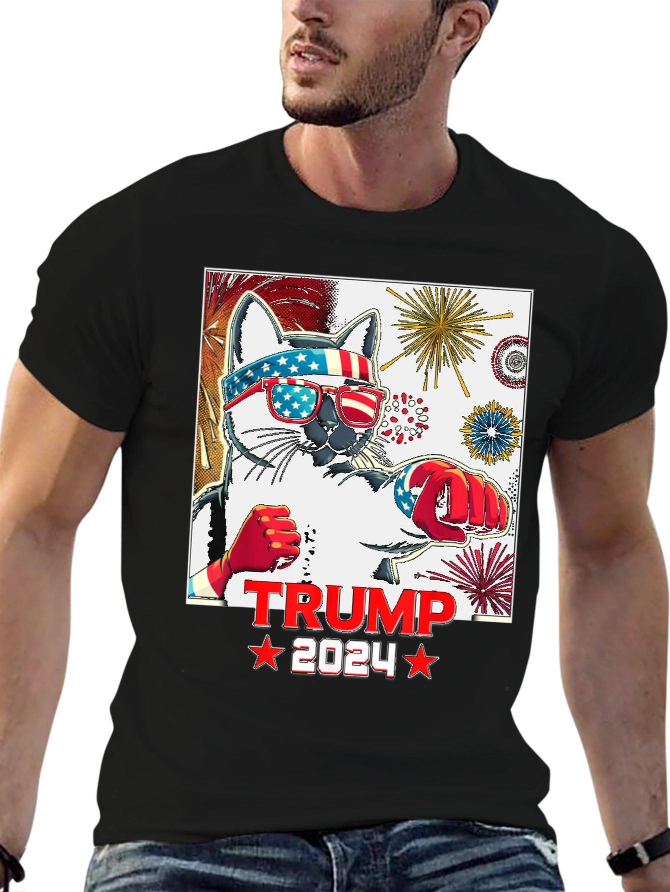 Trump 2024 Cat T-Shirt - Patriotic Apparel