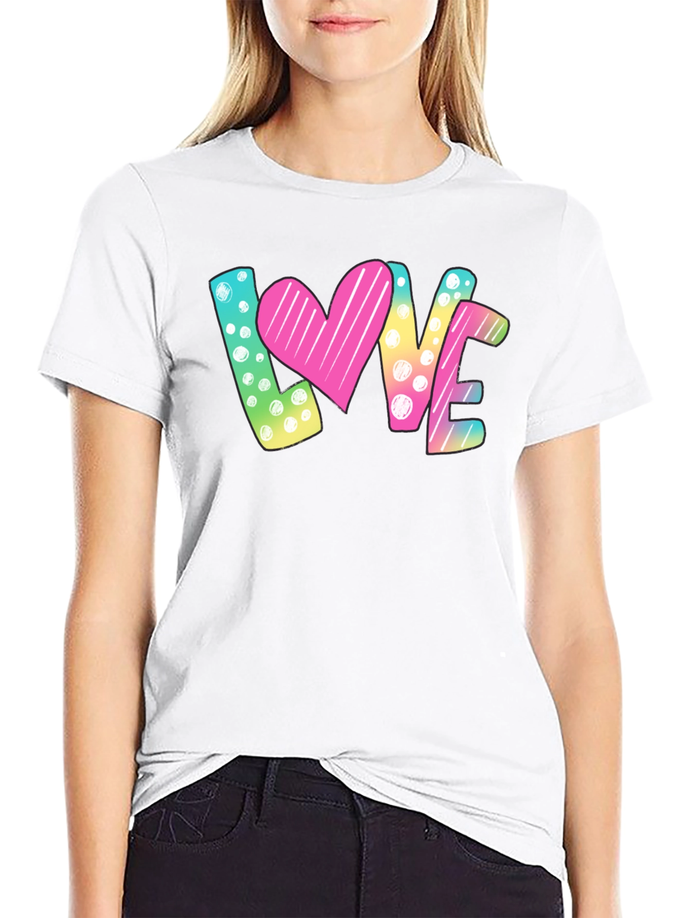 LOVE Graphic T-Shirt - Heart & Polka Dot Design