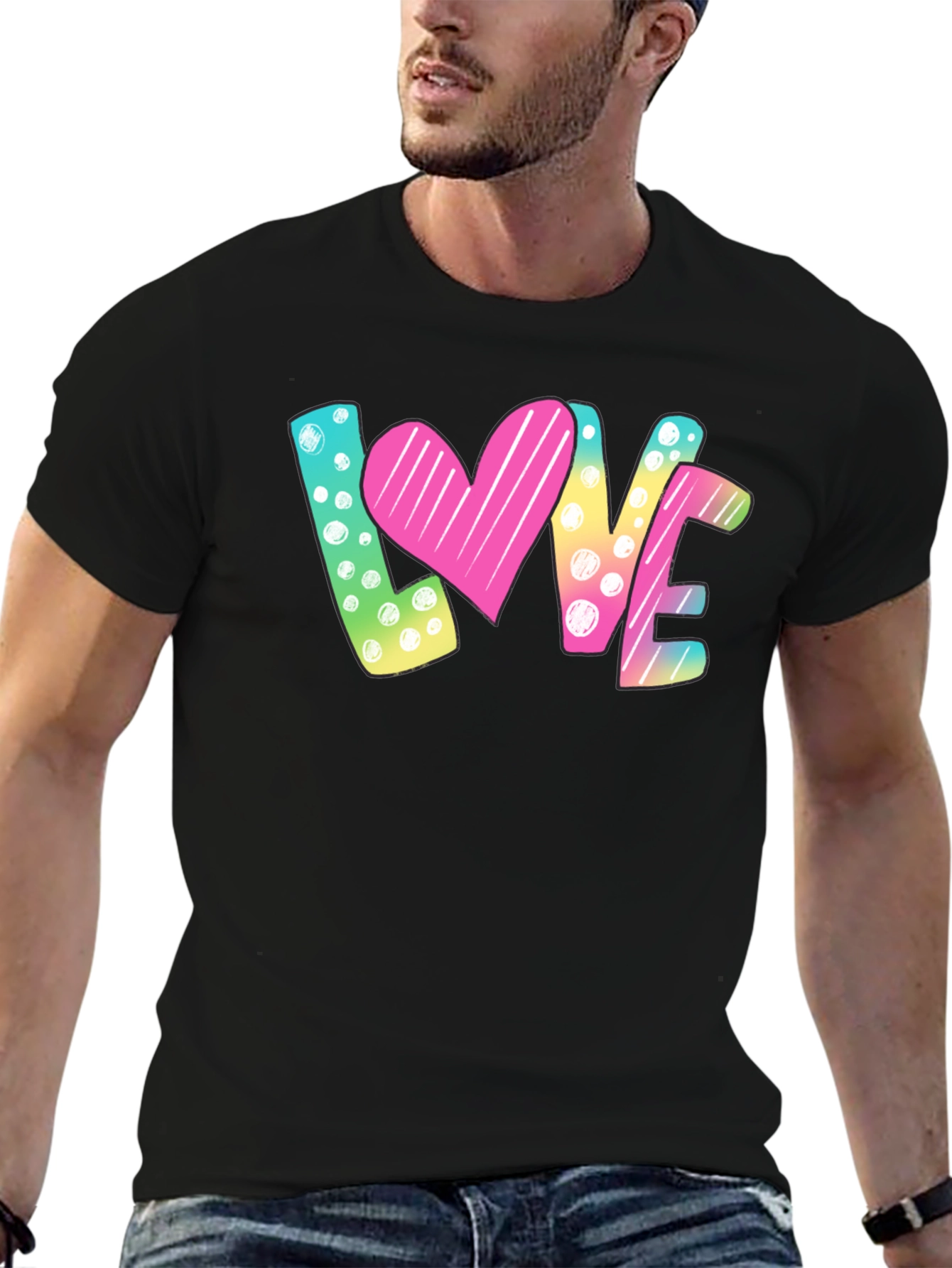 LOVE Graphic T-Shirt - Heart & Polka Dot Design