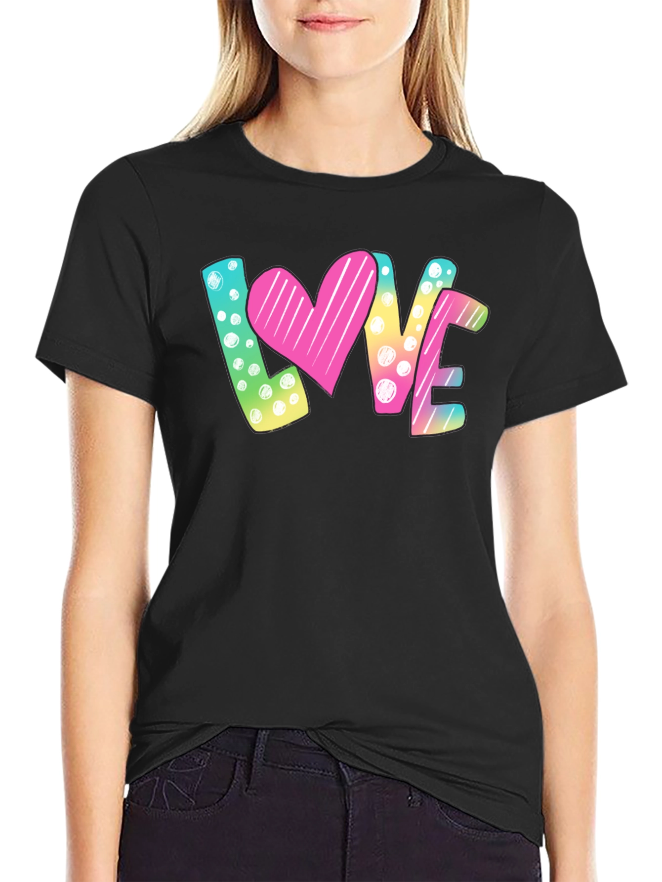 LOVE Graphic T-Shirt - Heart & Polka Dot Design