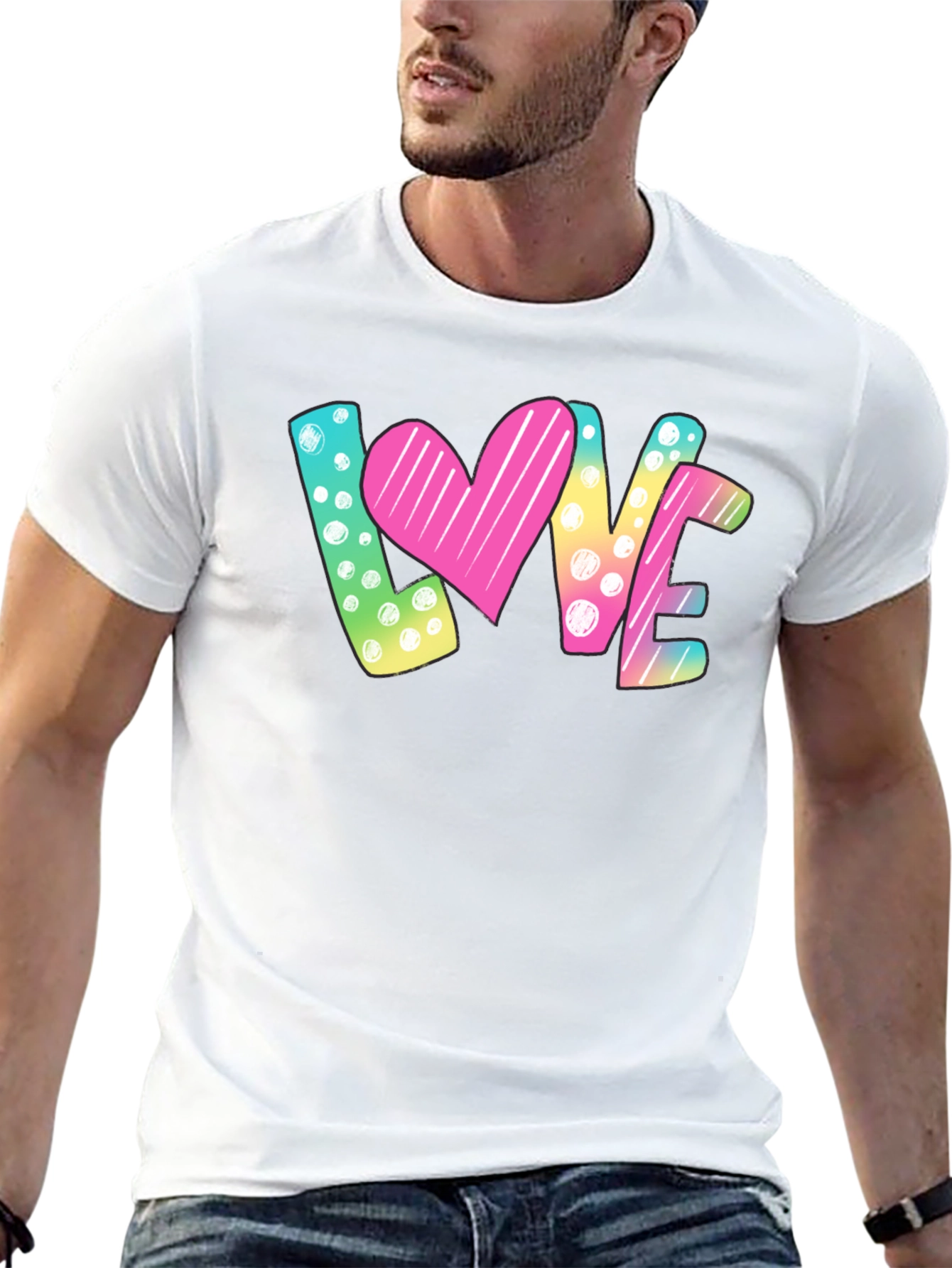 LOVE Graphic T-Shirt - Heart & Polka Dot Design