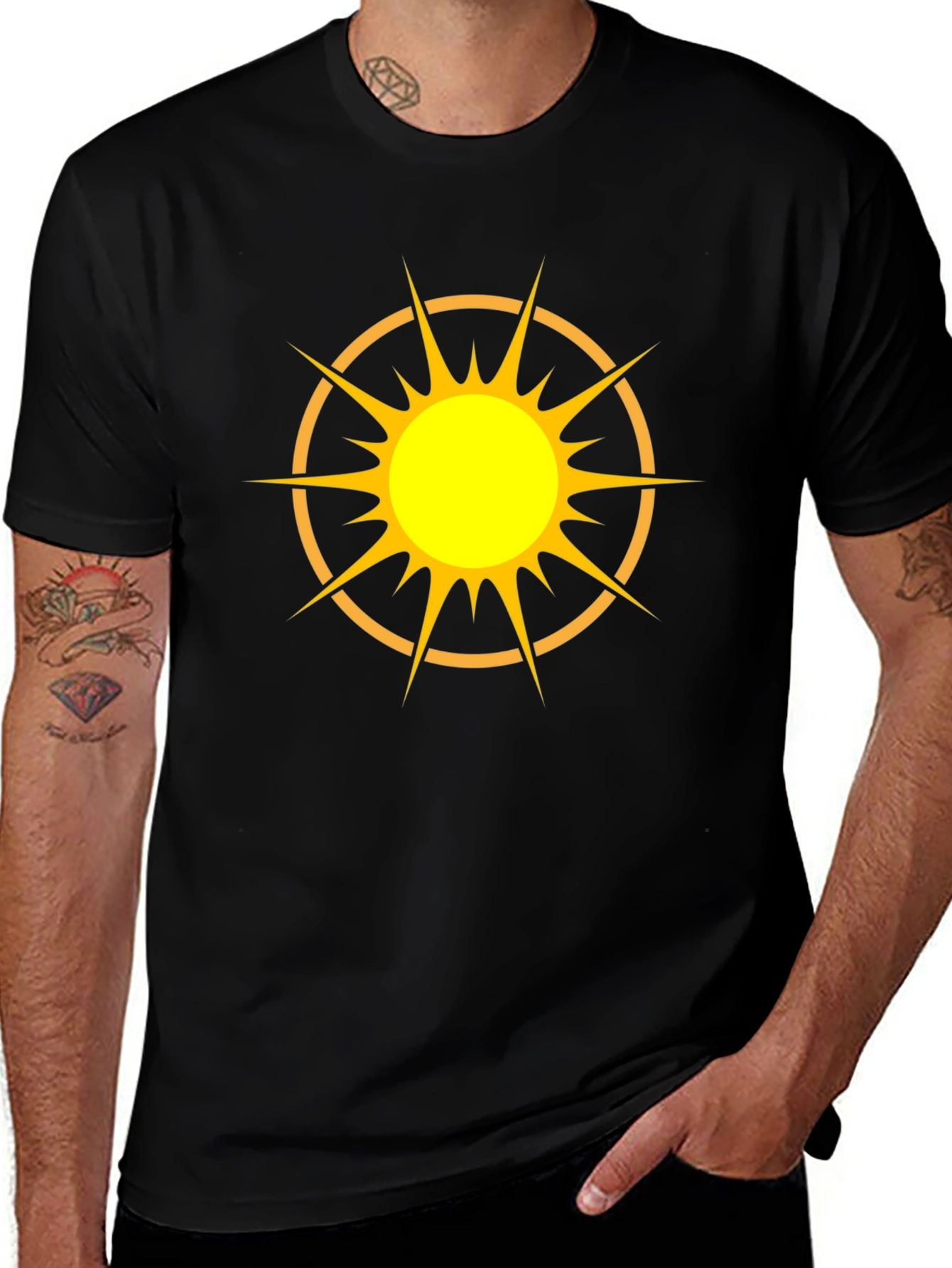 Graphic Sun Tee - Mens Black Cotton T-Shirt