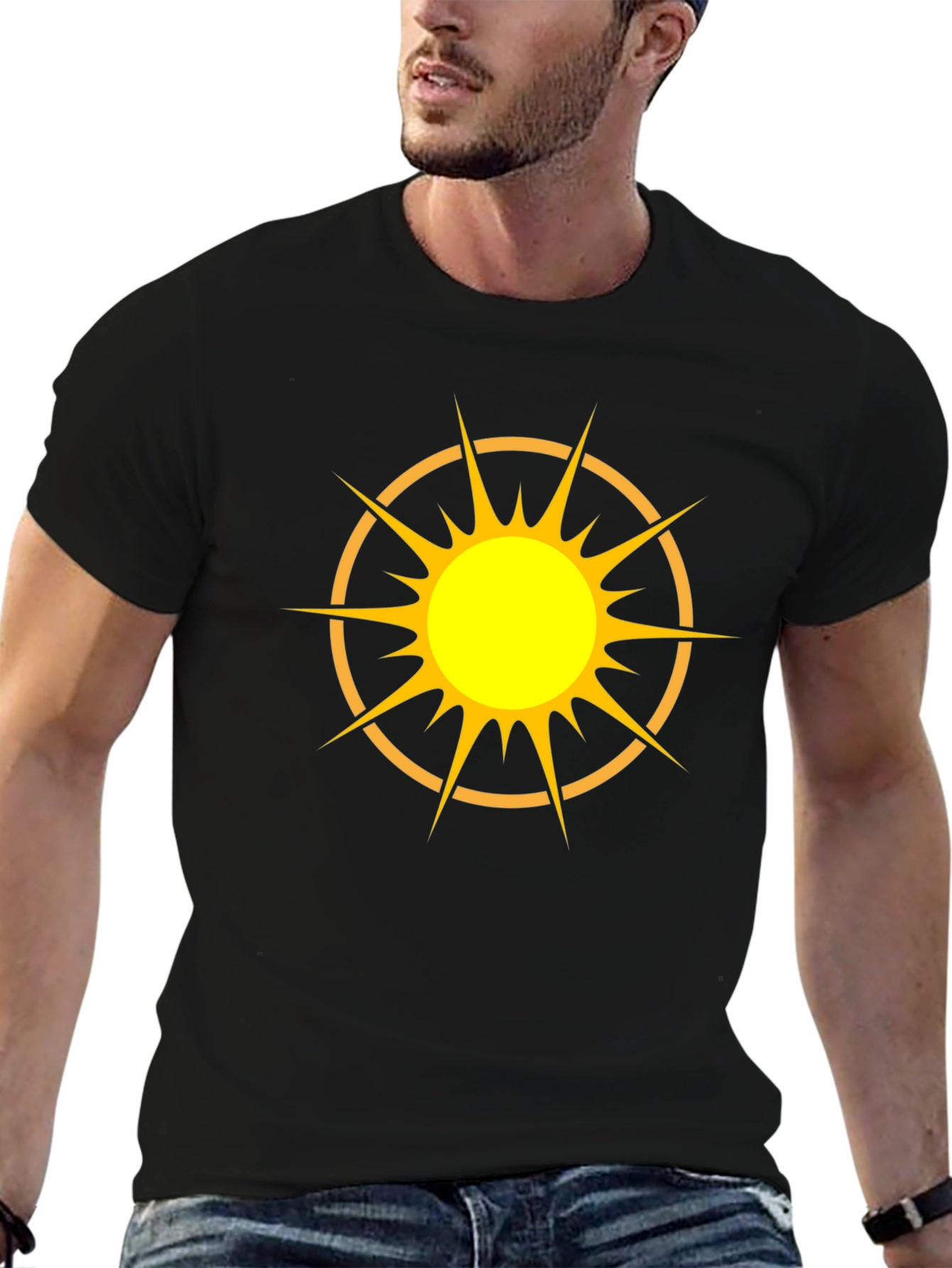 Graphic Sun Tee - Mens Black Cotton T-Shirt