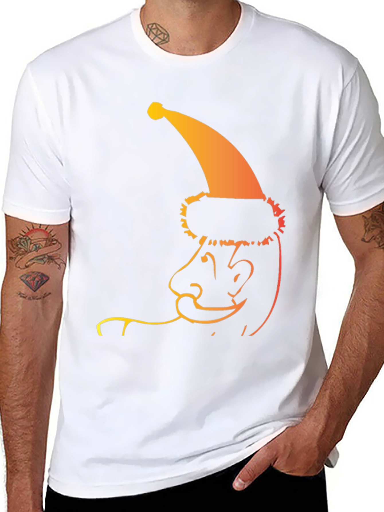 Cool Santa Line Art Black T-Shirt