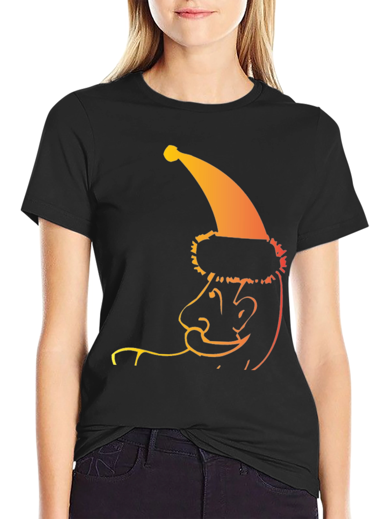 Cool Santa Line Art Black T-Shirt