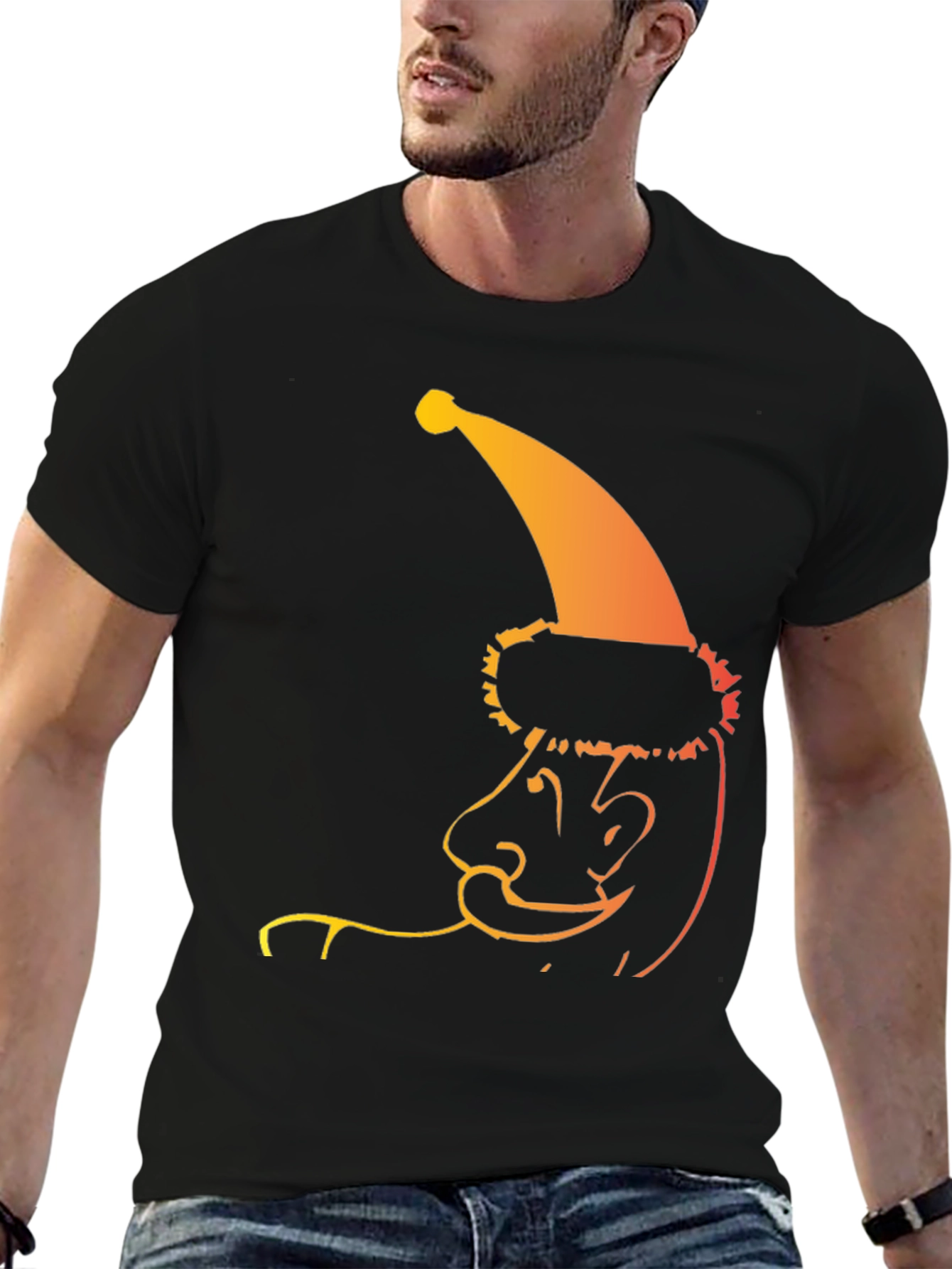 Cool Santa Line Art Black T-Shirt