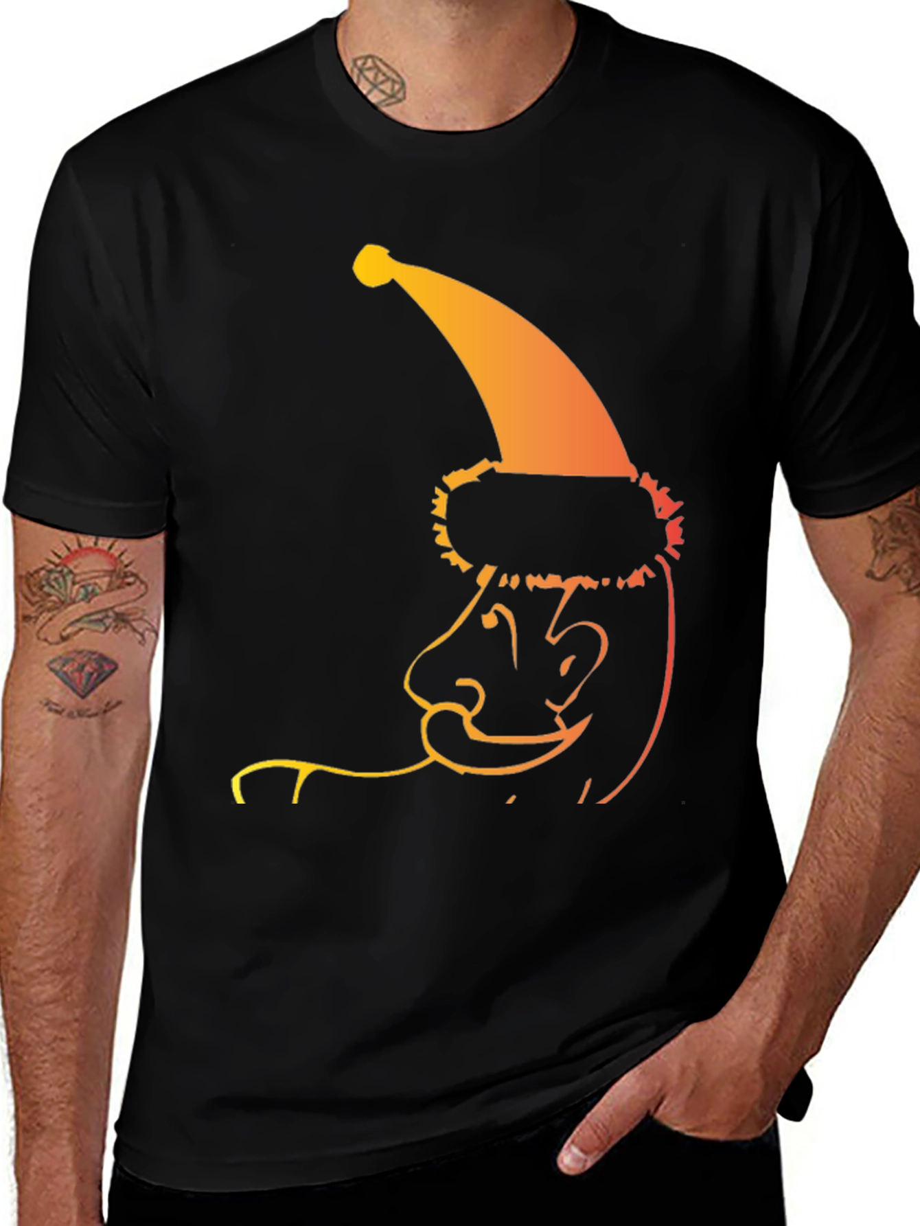 Cool Santa Line Art Black T-Shirt