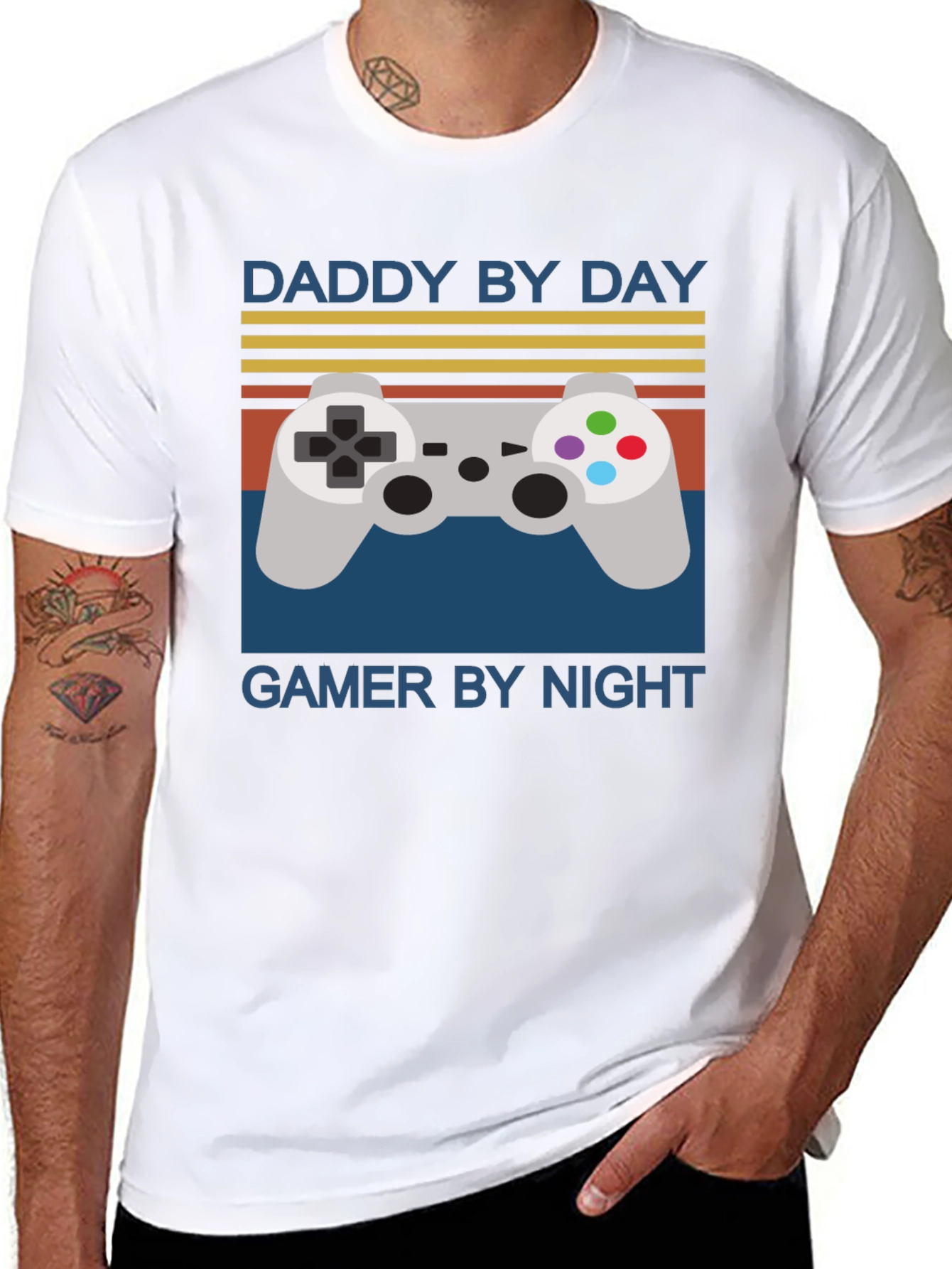 Daddy By Day Gamer By Night Mens Graphic T-Shirt