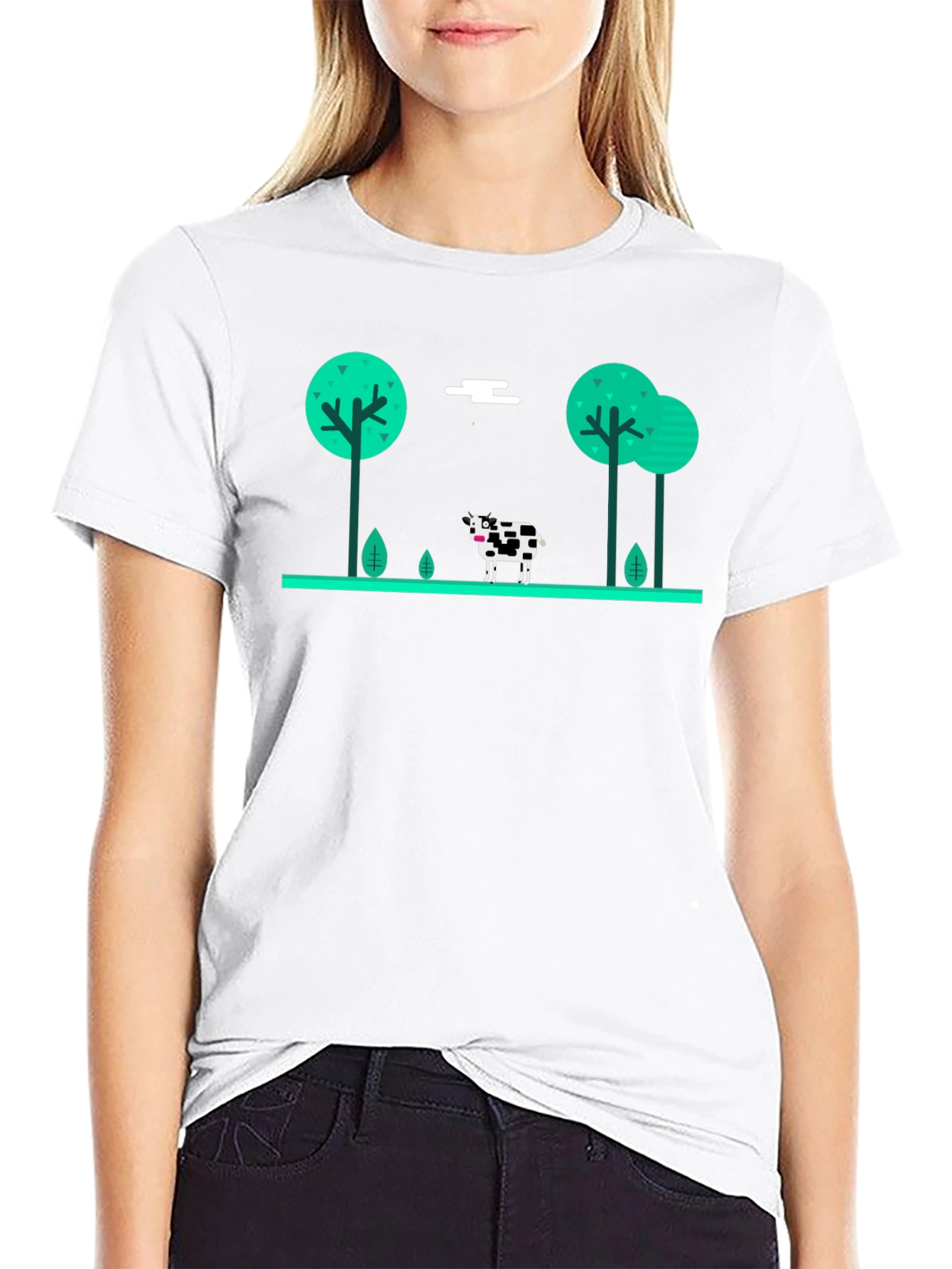 Cow in the Meadow Black T-Shirt
