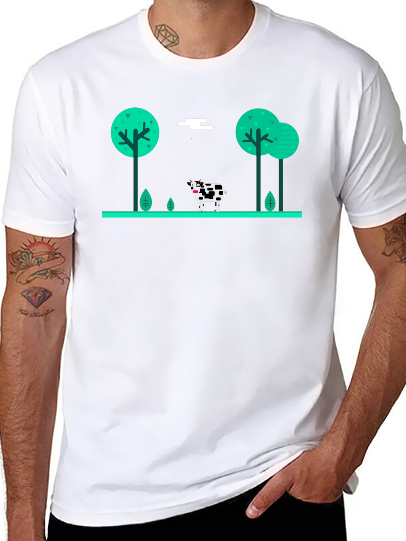 Cow in the Meadow Black T-Shirt