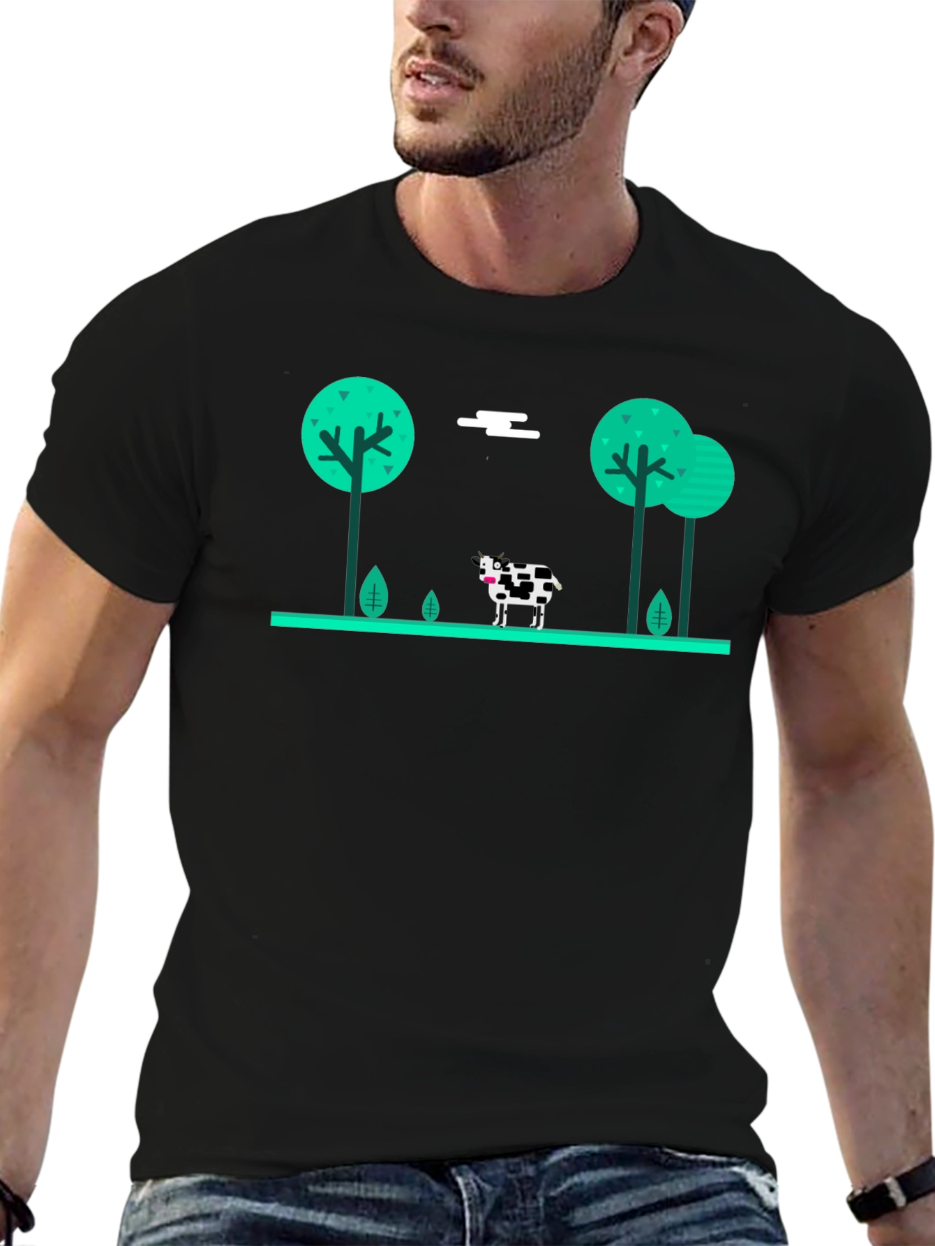 Cow in the Meadow Black T-Shirt