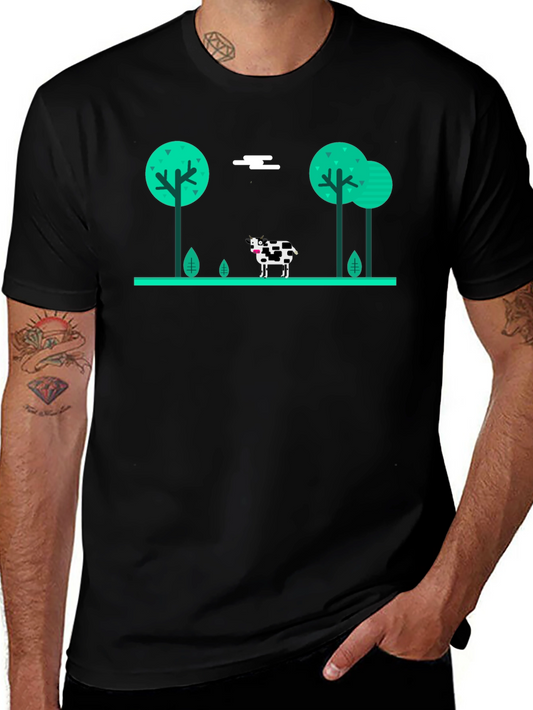 Cow in the Meadow Black T-Shirt