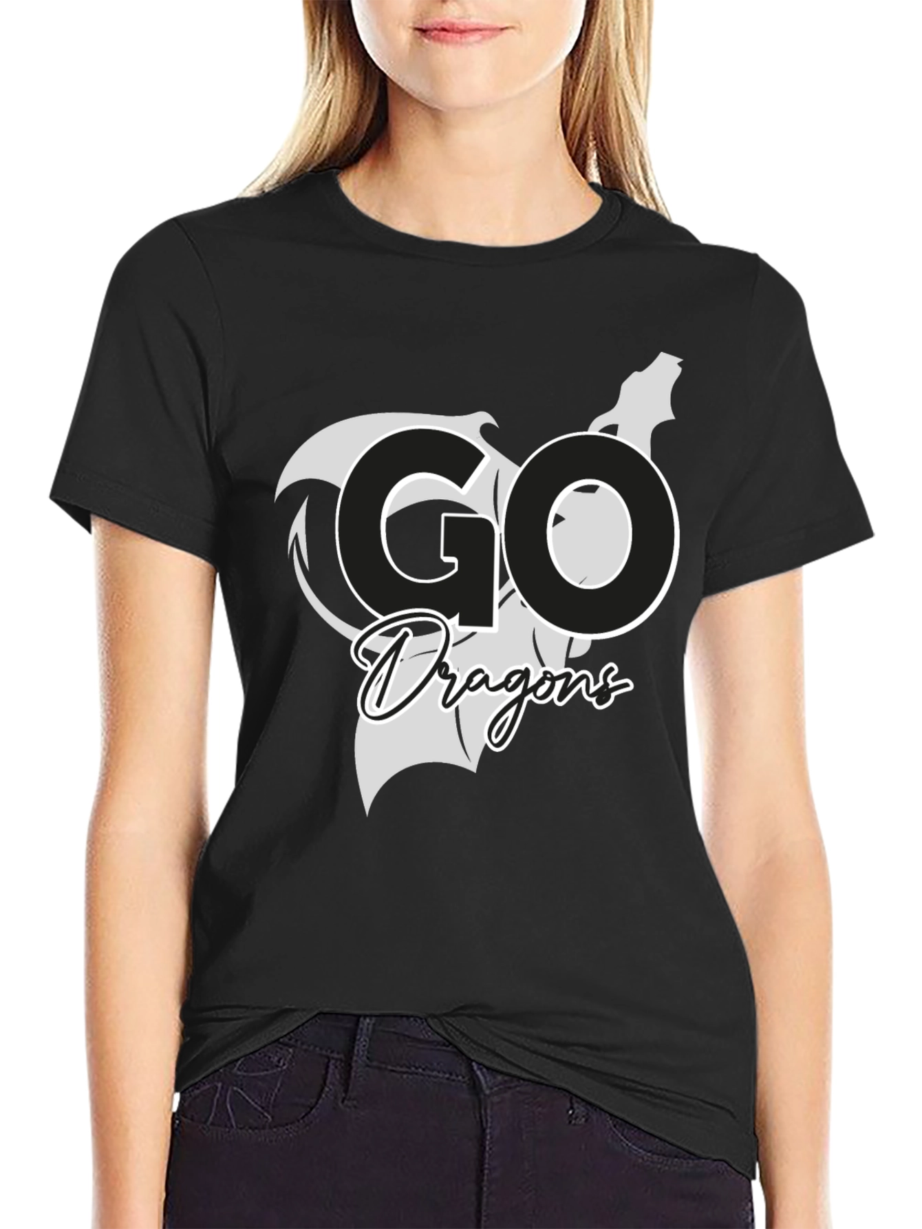 Go Dragons Graphic Tee - Black Cotton T-Shirt